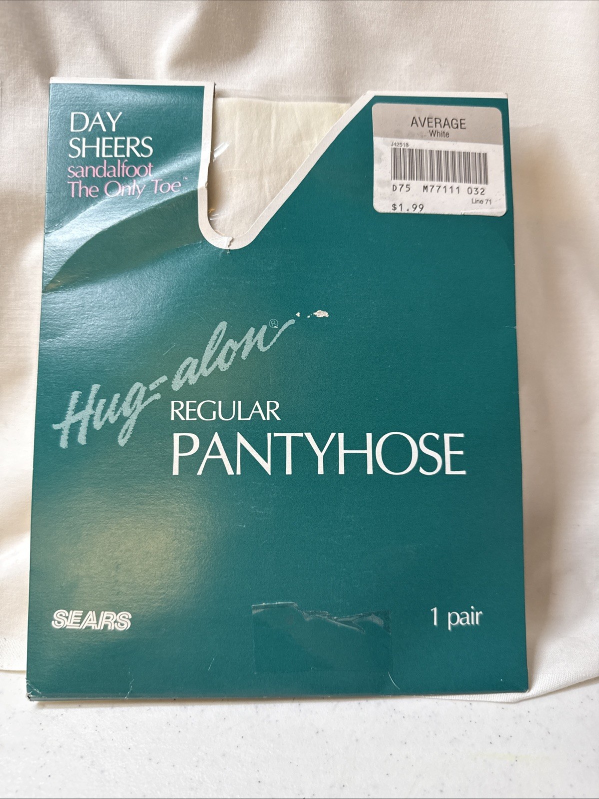 Vintage Sears Hug-alon Pantyhose White Reinforced Toe M Hosiery Size Average
