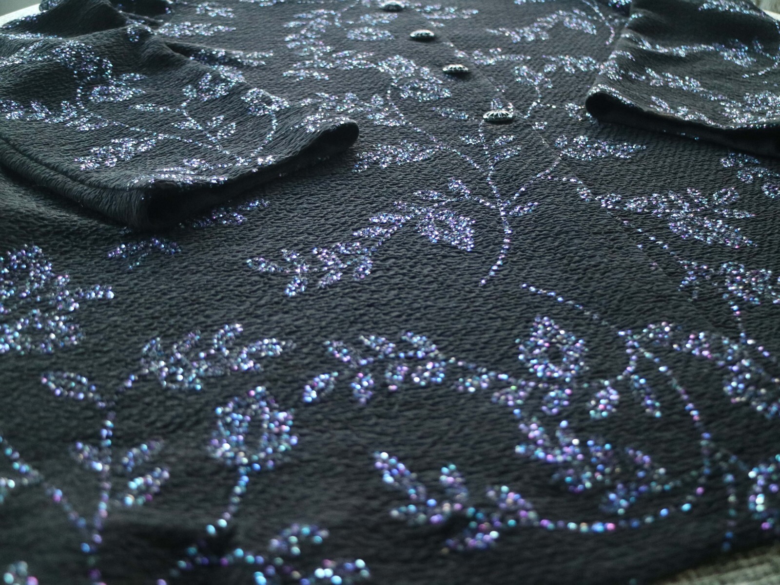 Vtg Leslie Fay Cocktail Jacket Dressy Blazer Black Purple Sequin 20P Petite Plus
