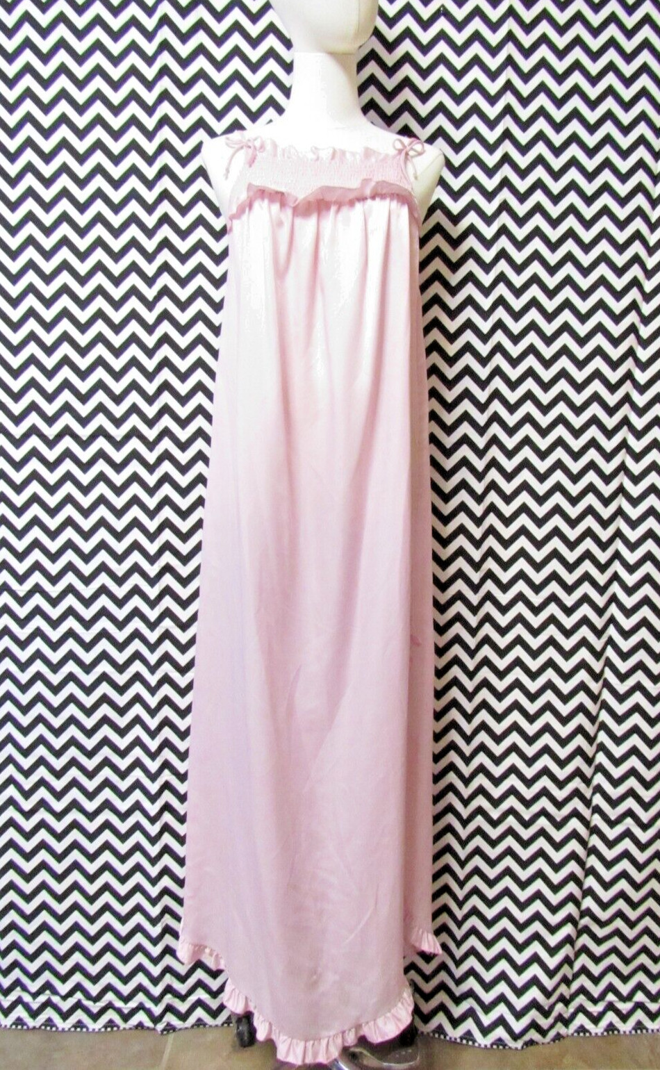 POSH Pink Ruffle Vtg Givenchy 60s Babydoll Pin Up Nightgown Dress M L maxi sexy