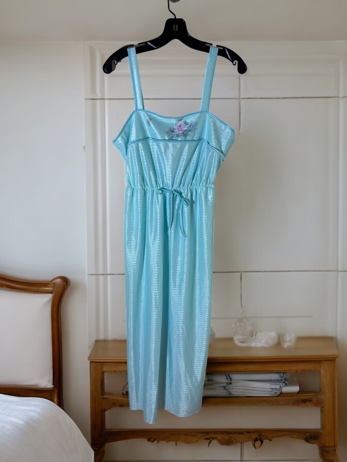 Nightie Nightgown L Vtg 70s 80s KEYNOTE UK Blue FLORAL BUTTERFLY HONEYMOON MAXI