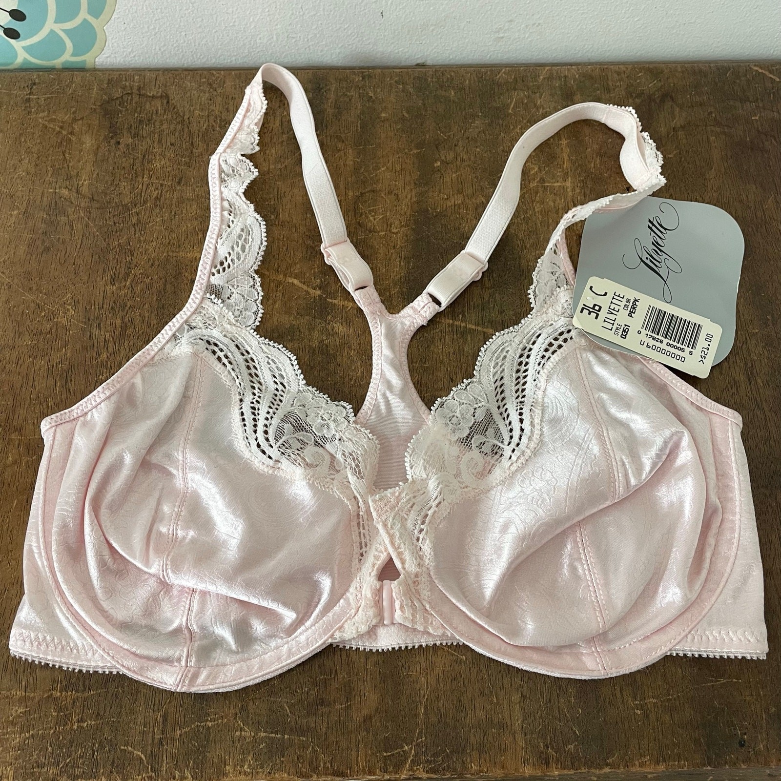 Vintage Front Closure Bra 36C, 1980s Lilyette Pink Stretch Satin Racerback NWT