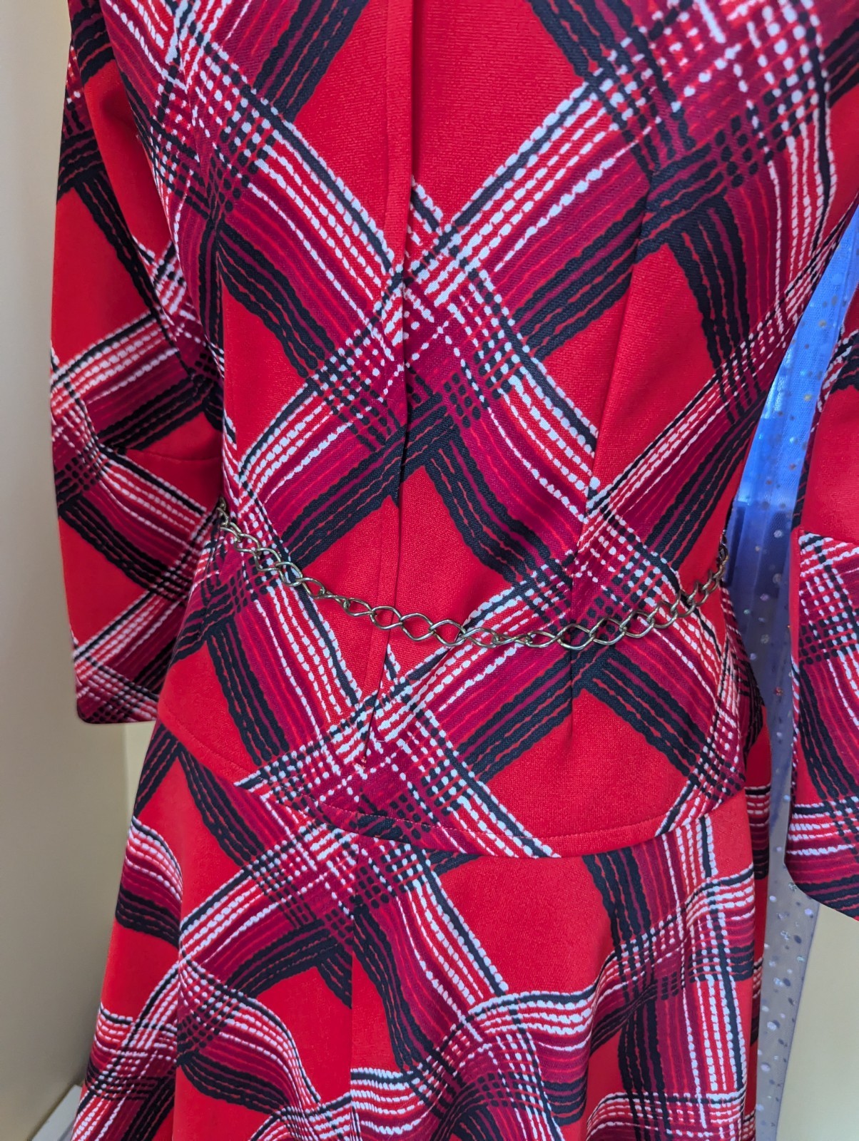 Vintage 70’s Mod Schoolgirl Red Plaid It’s Better Polyester Knit Mini Dress S/M