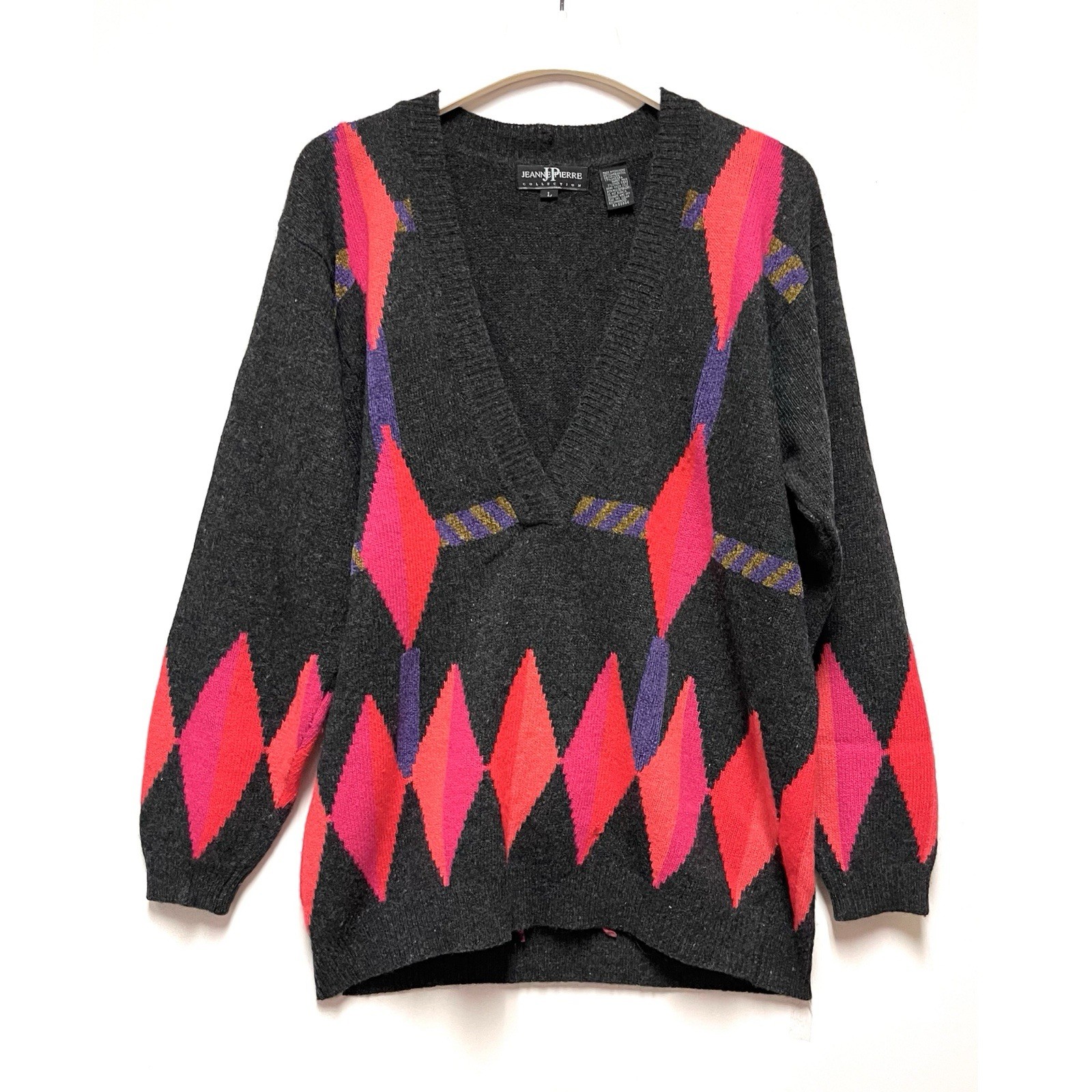 Vintage Argyle Sweater LambsWool Angora L Academia Preppy Cozy Retro Schoolgirl