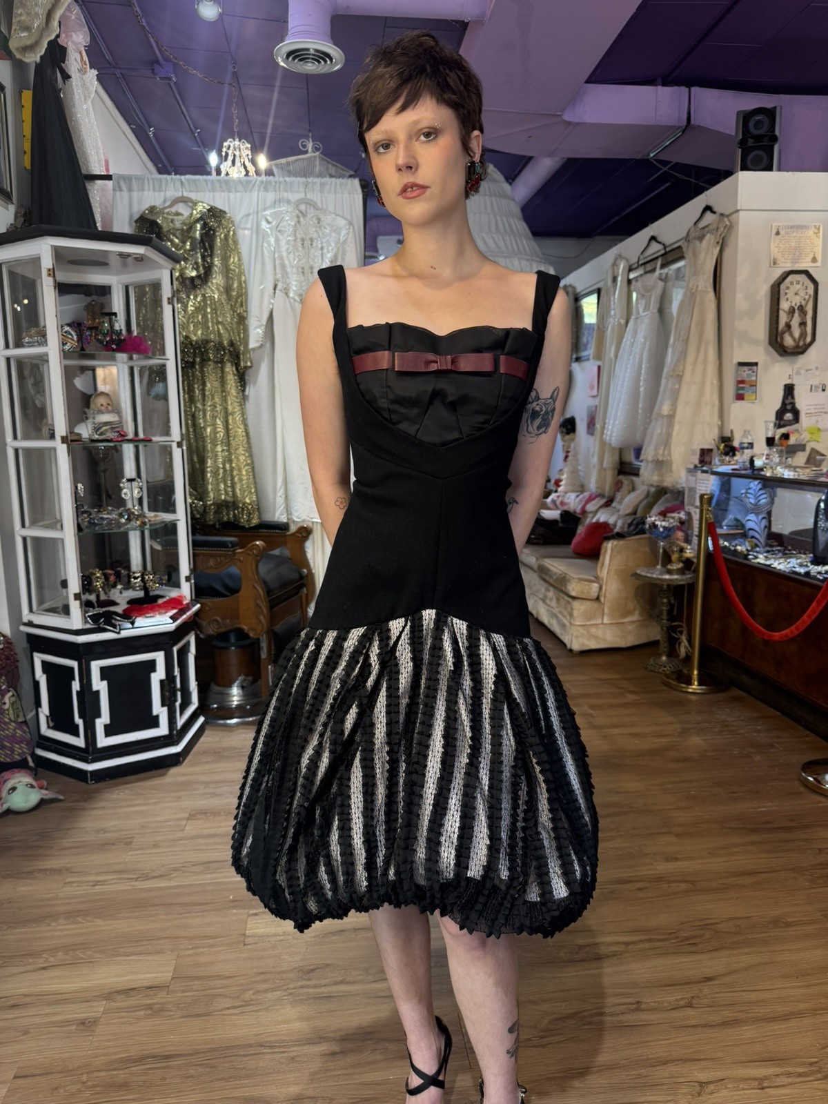 Vntg 2000s Louis Vuitton Drop Waist Dress w/ Silk Bubble Skirt, sz 4