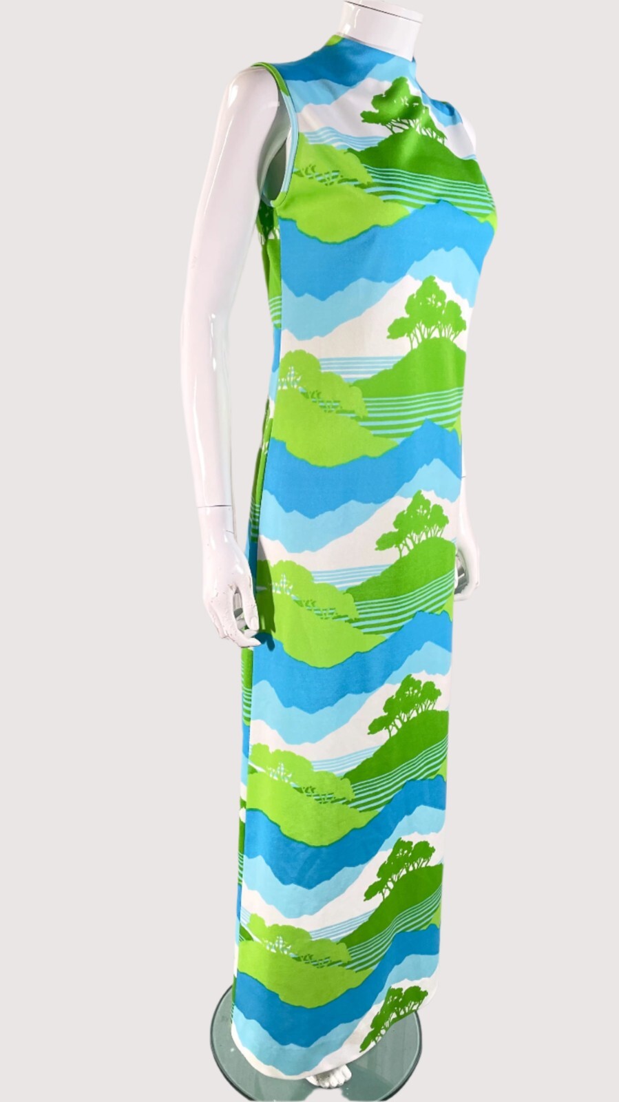 Vintage Maxi Dress Trees/Nature/Novelty Print, Bohemian Hippie Dress S
