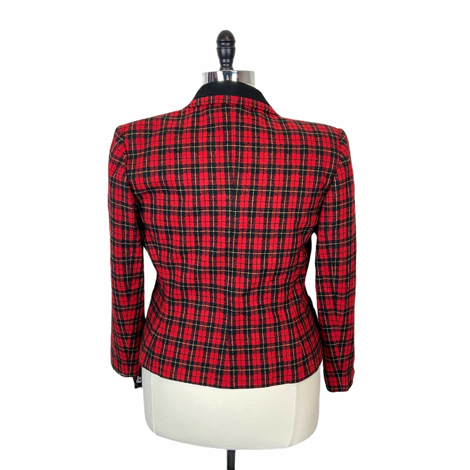 Le Suit Blazer Jacket Womens Sz 14 Red Black Plaid Long Sleeves Collared New