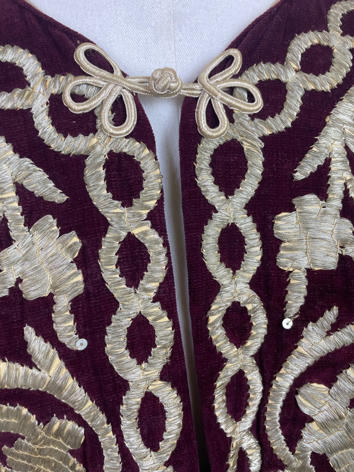 Vintage Women’s Velvet Burgundy & Gold Tone Embroidered Kaftan Dress