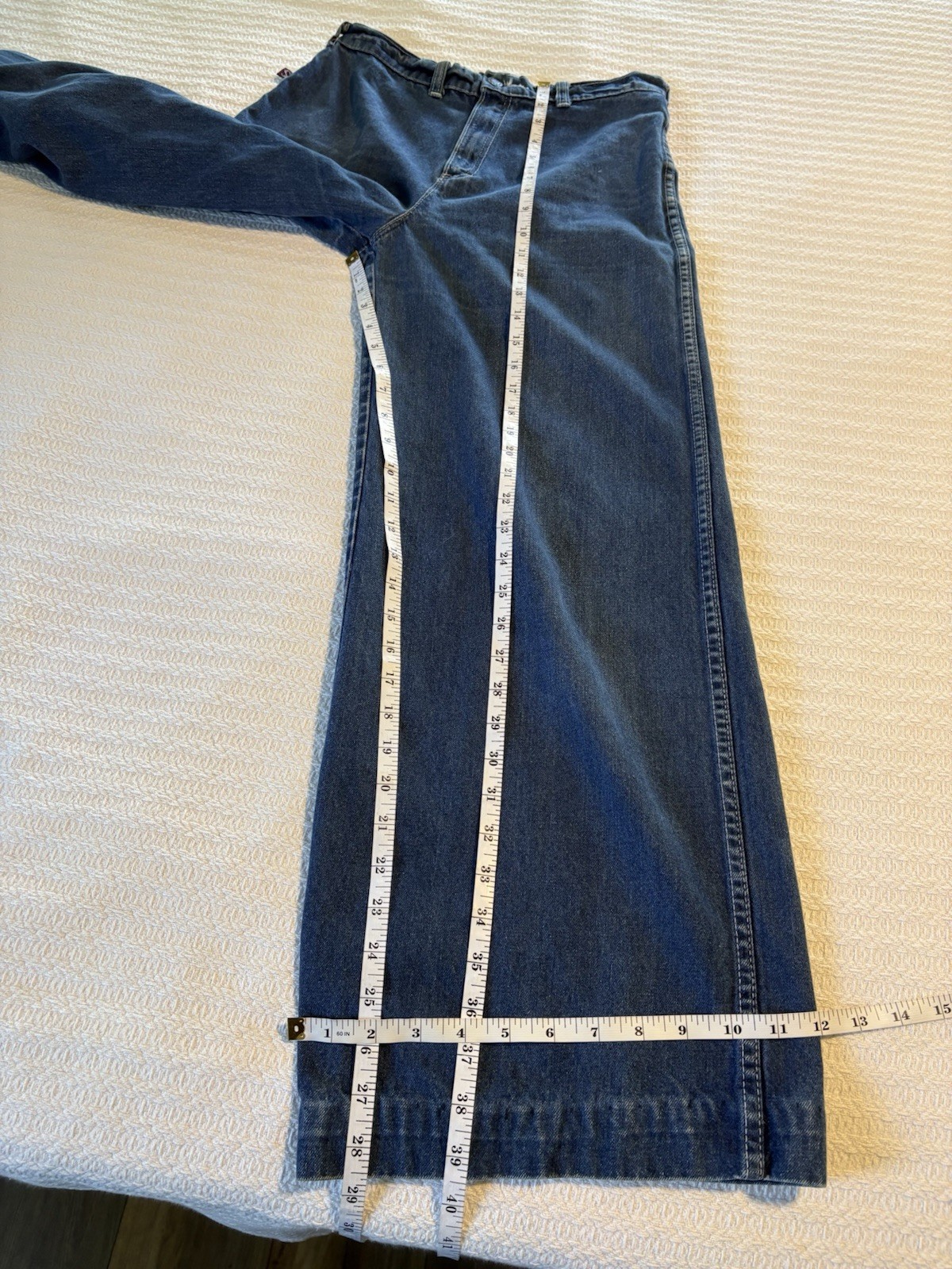 Vintage 70s Shades Classic Wide Straight Leg Jeans Stove Pipe Boho Rocker 13/14