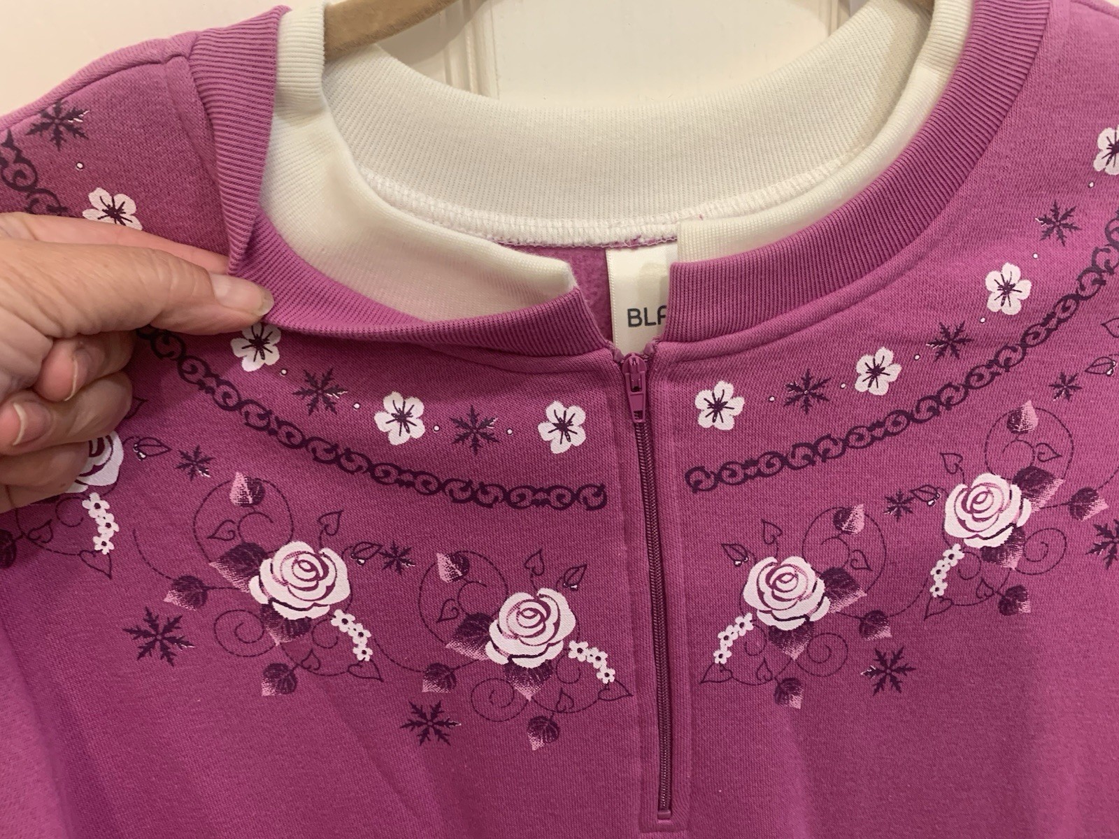 Blair Vintage Purple/Plum 1/4 Zip Double Floral Collar 2x Sweater. 2226