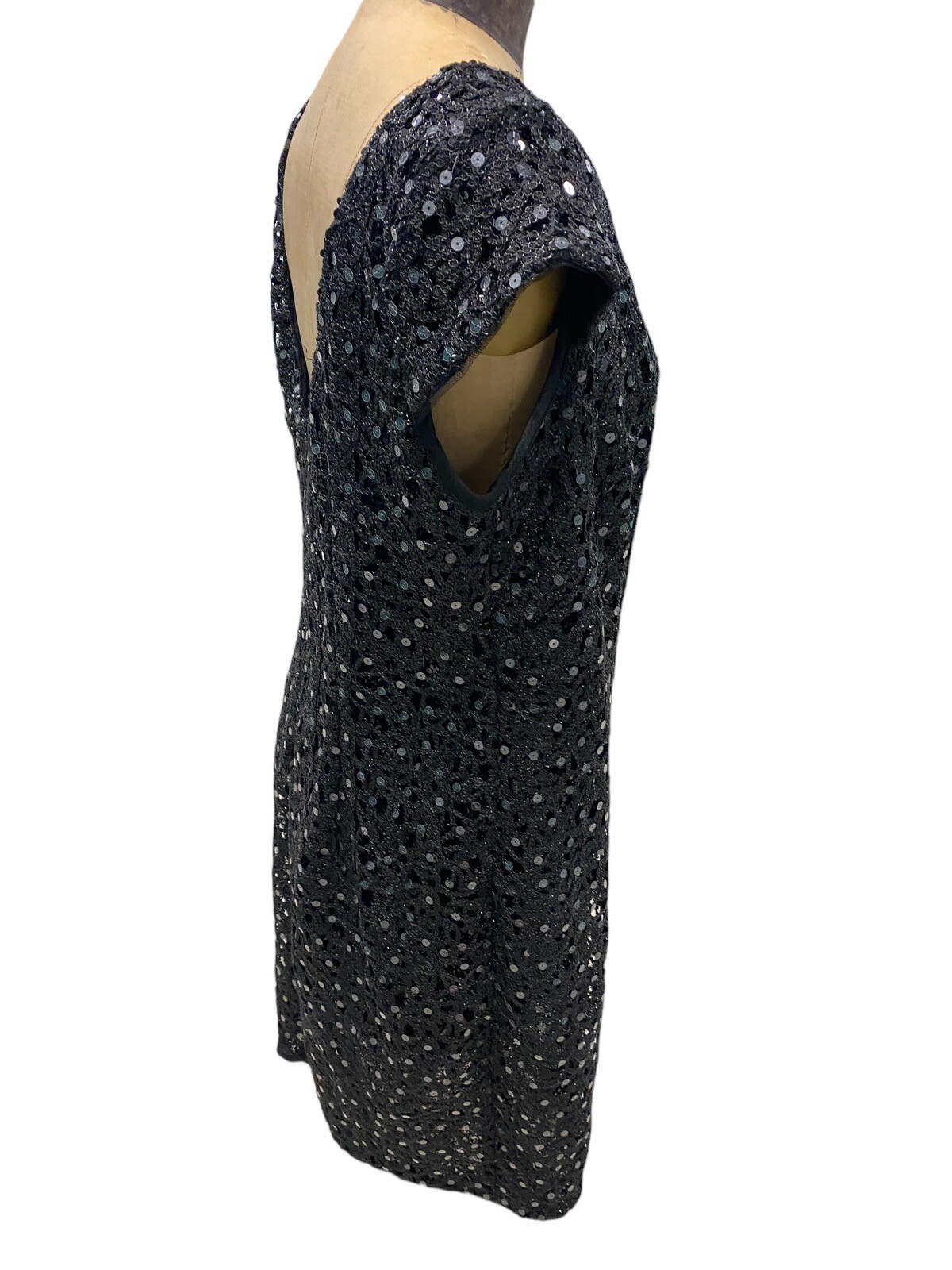 Vintage Adrianna Papell Sequined Black Evening Dress 14W