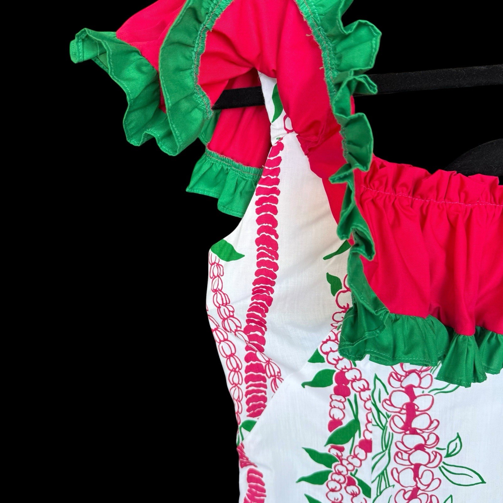 Vintage Mamo Hawaii muumuu dress fits size 8-10 Ruffle Na Lei Print