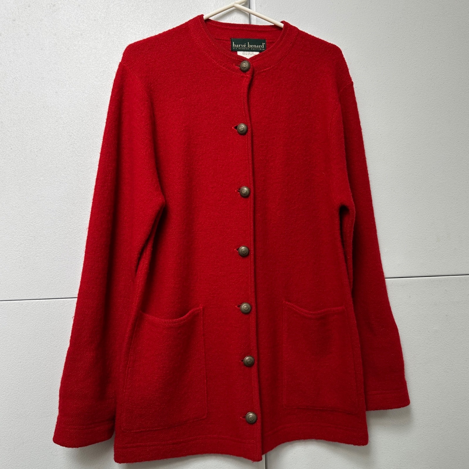 Vtg Harve Benard Medium Red Wool Cardigan Jacket Sweater Coat Womens 12 Coatigan