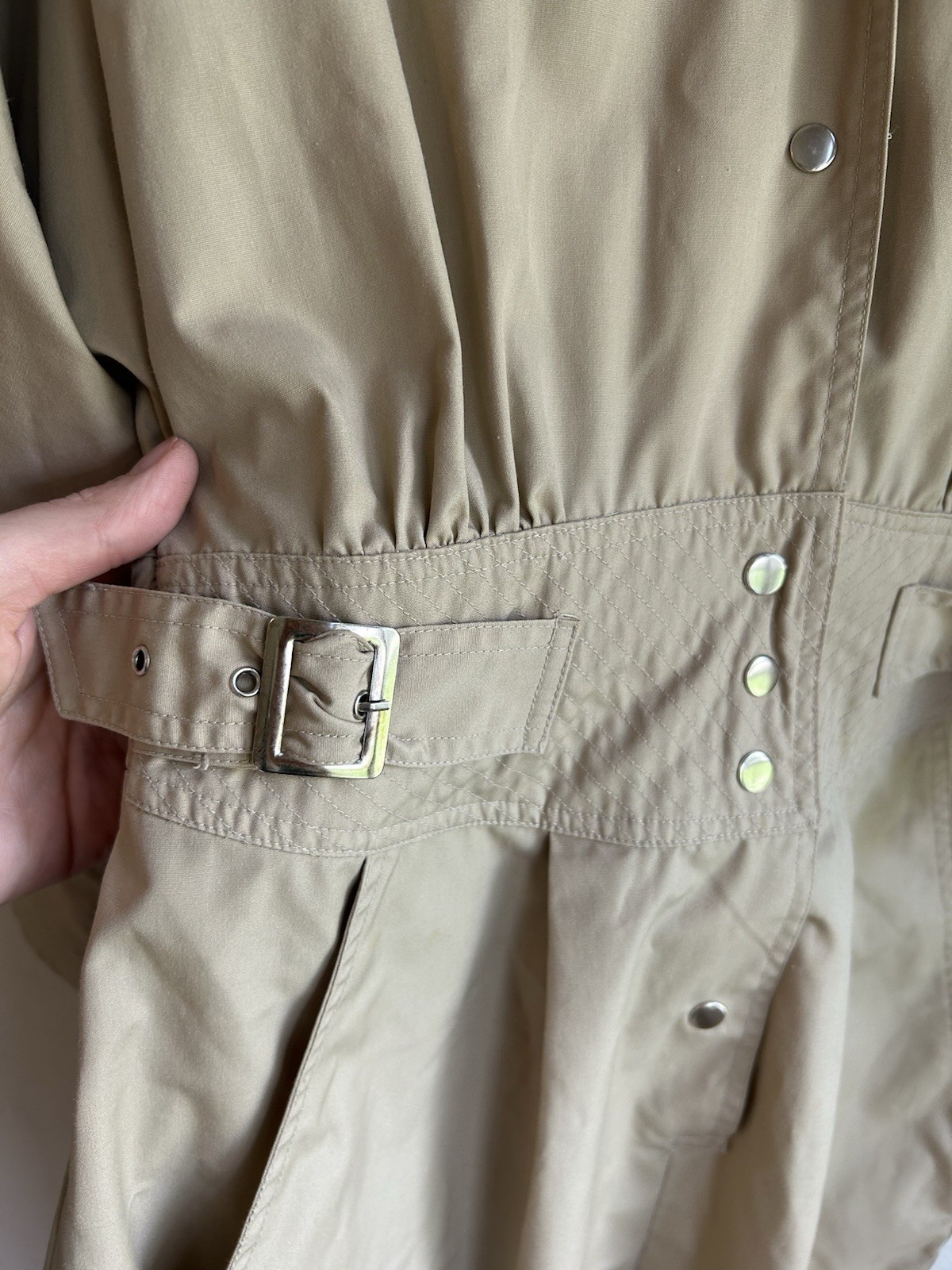 Vintage 80s Khaki Trench Midi Shirt Dress 10 Equestrian Old Money Minimalist