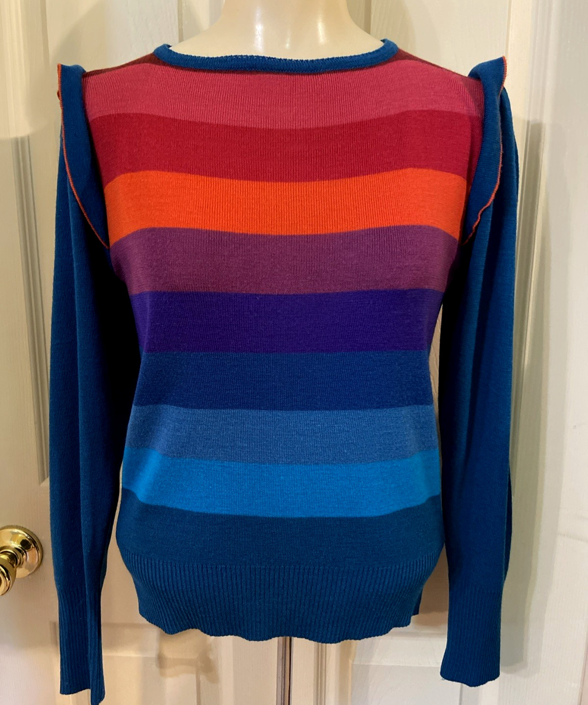 SWEATER sz S/M vtg 1970s 1980s 20 ANS KNITS by Mariea Kim rainbow stripes light