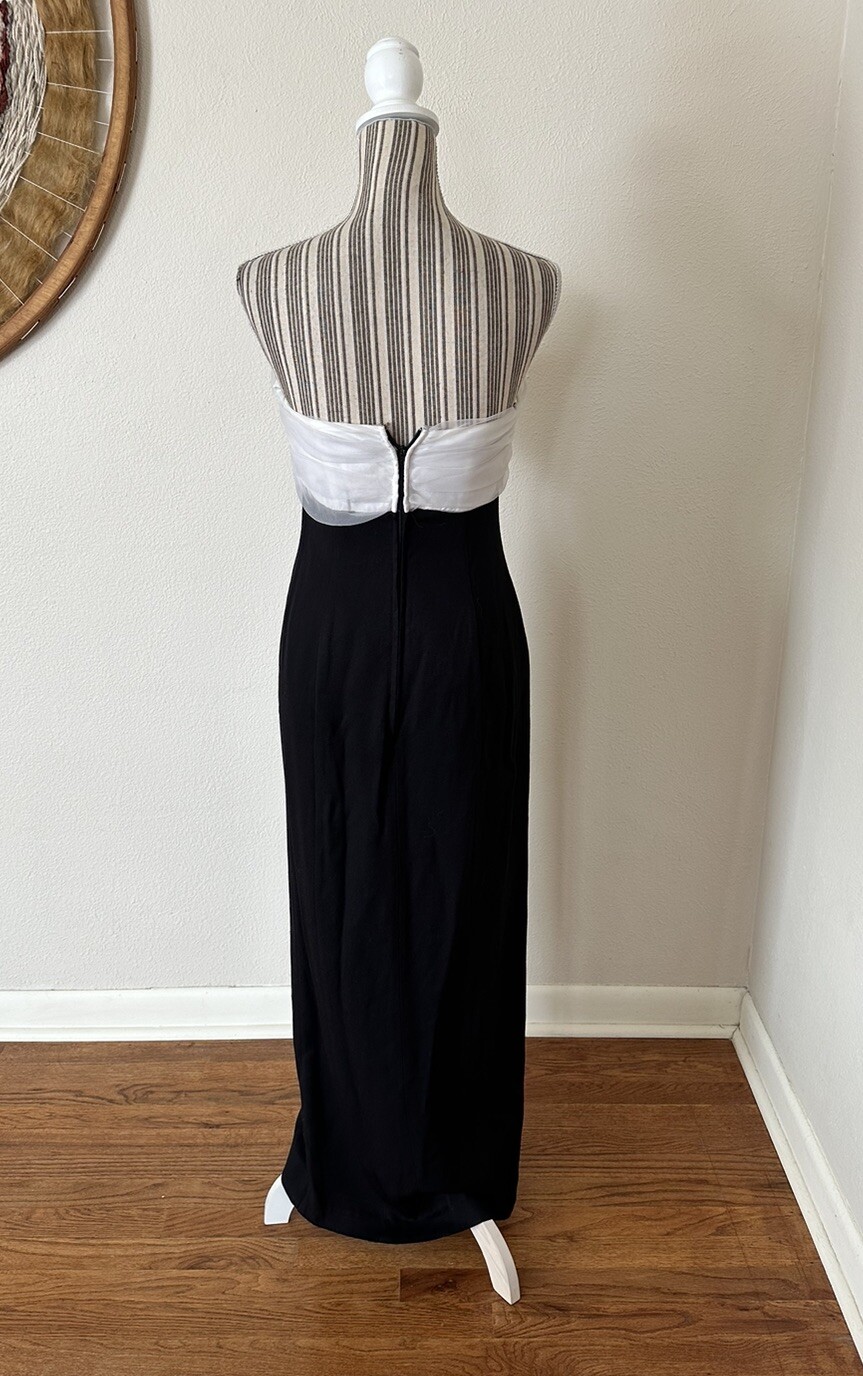 Vintage Niki Originals 90s Dress Gown Slit Black White Bow Woman’s S/M