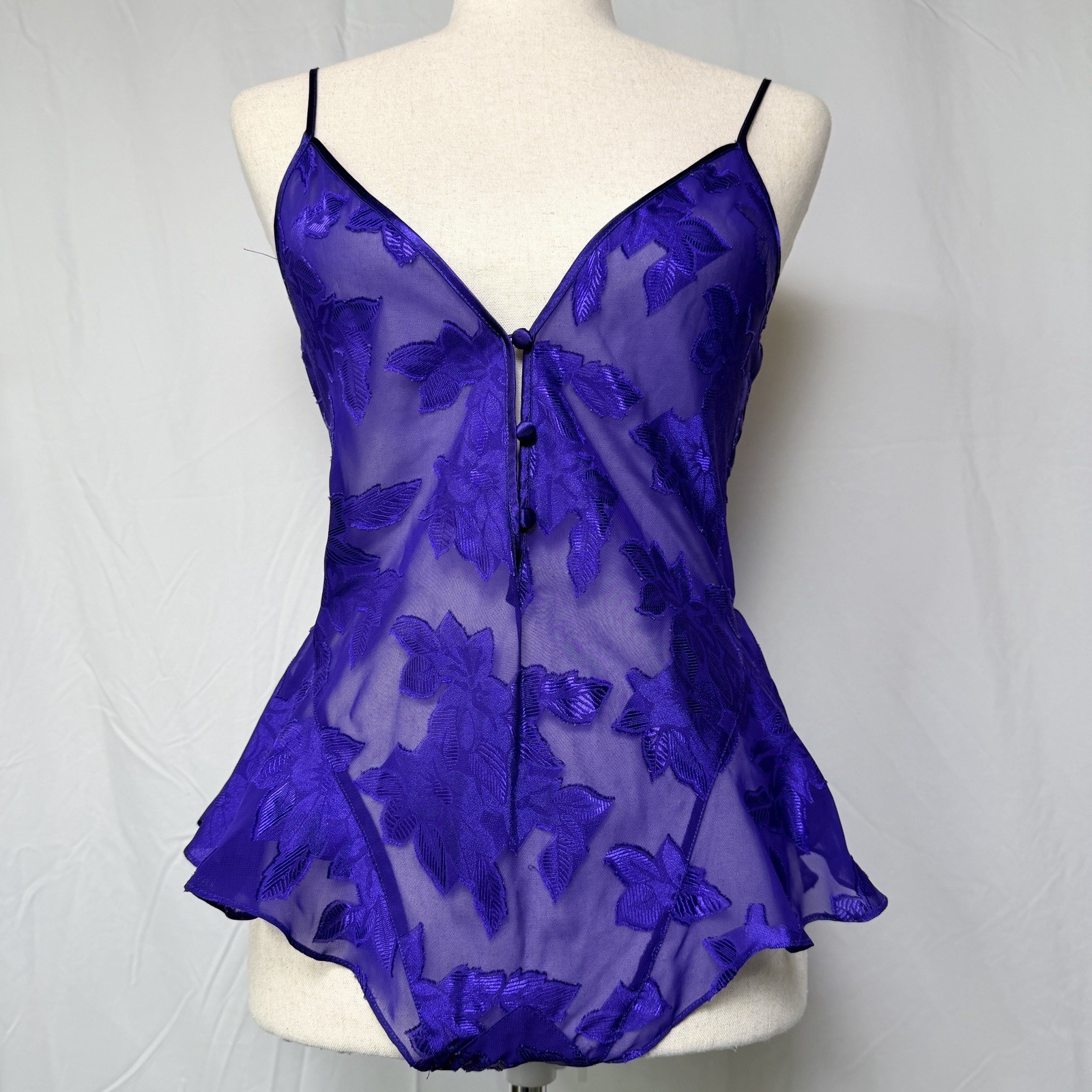 Vintage Gold Label Victoria’s Secret Sheer Embroidered cami bodysuit in Purple