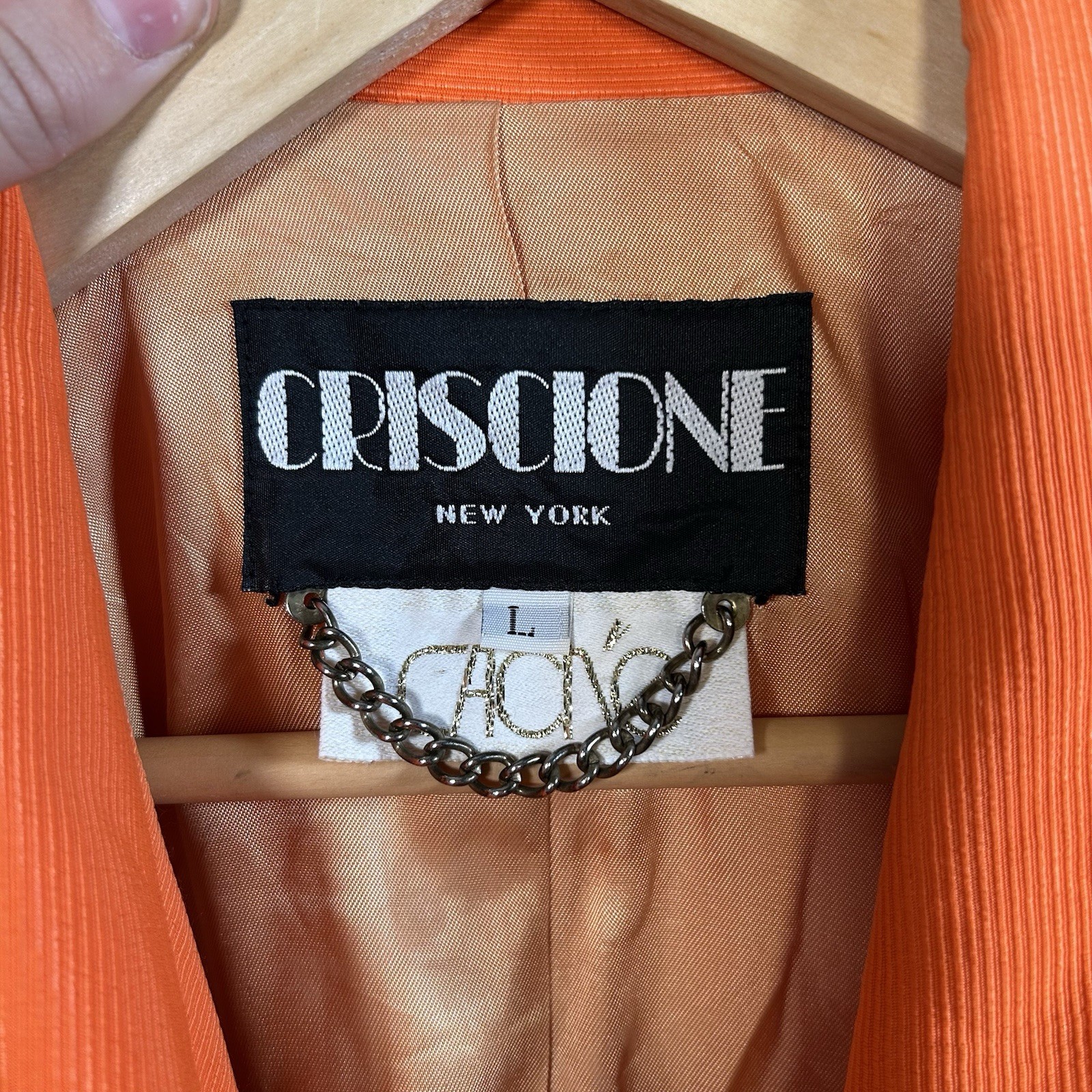 VTG 80s/90s CRISCIONE New York Cache Bright Orange Lace Up Blazer Jacket Sz L