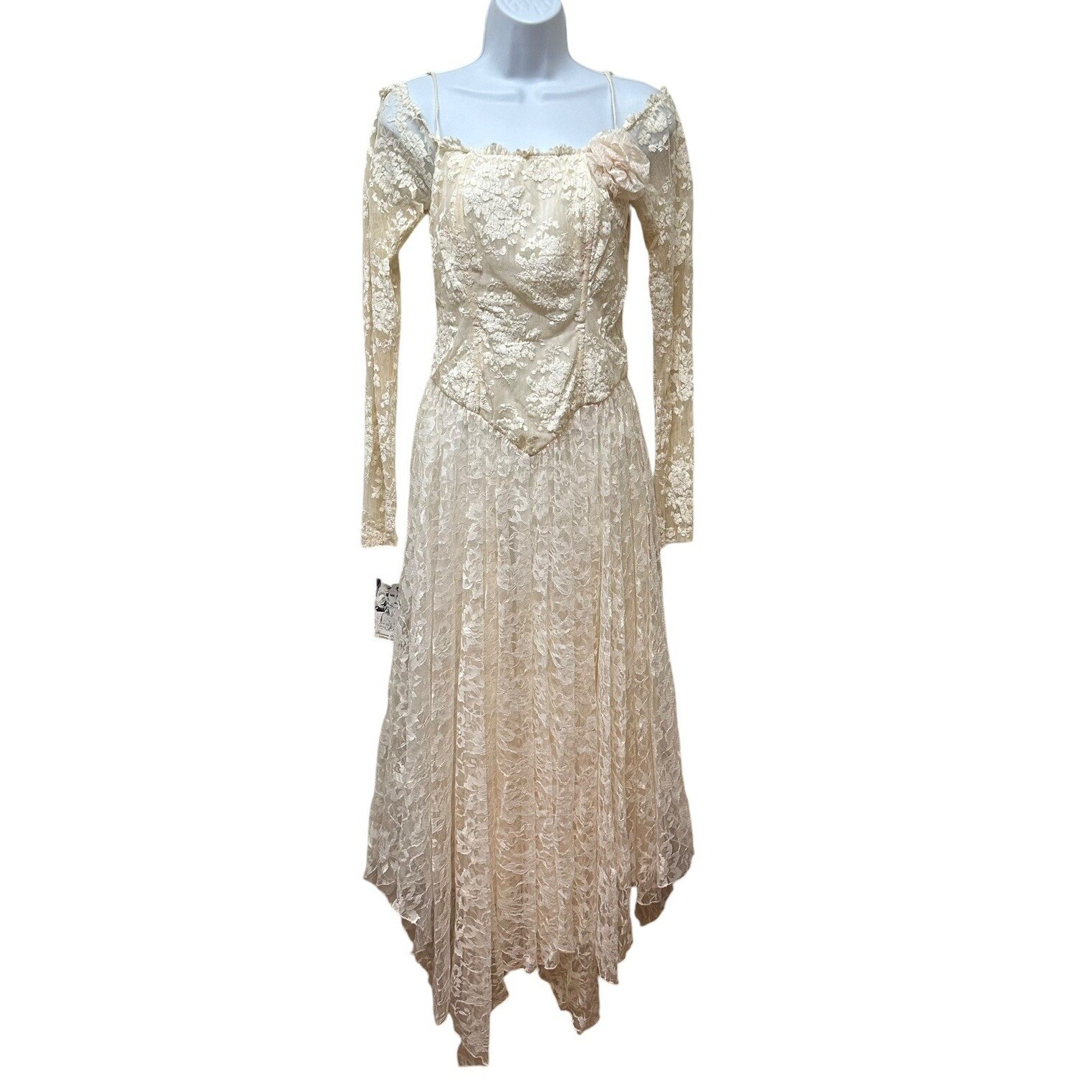 Vtg 80’s Dress Lace Romantic Victorian Handkerchief Hem Bustier Size M NEW