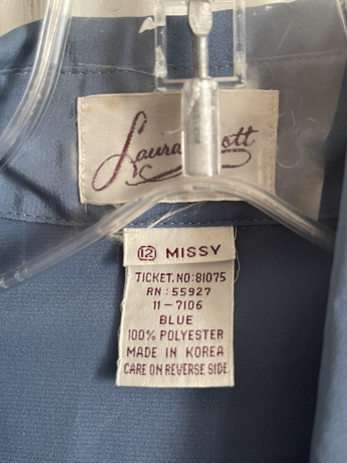 Laura Scott Vintage Steel Blue Polyester L/S Collared Pleated Blouse Size 12