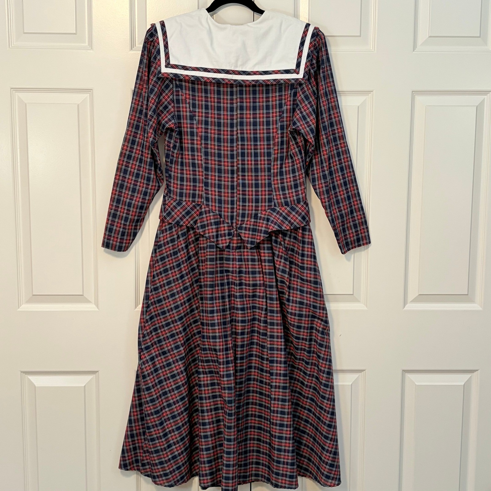 Gunne Sax Jessica McClintock Vintage 80s Red Blue Plaid Sailor Collar Midi Dress