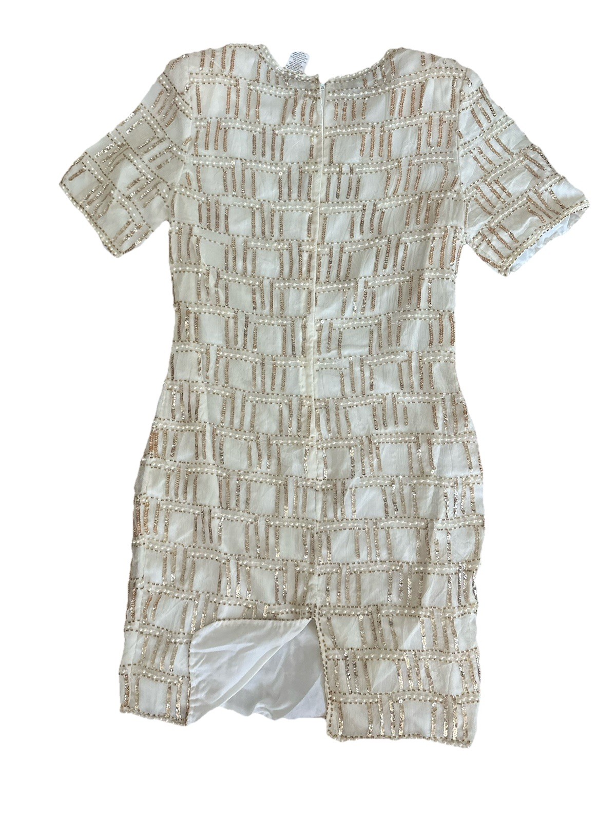 Vintage 90s Beige Silk Beaded Cocktail Dress Jennifer KVM M