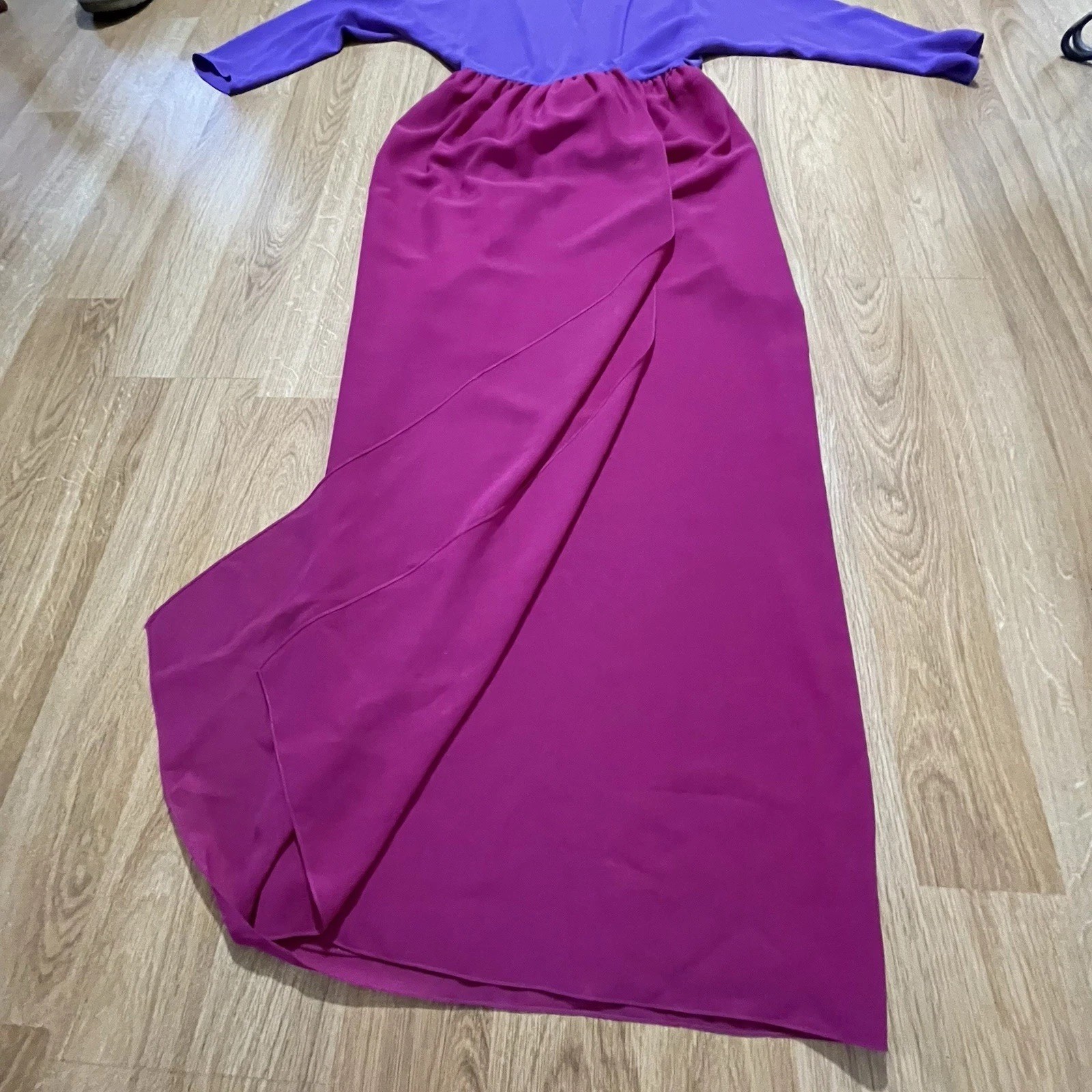 Vintage 60s Adele Simpson Dress Maxi Gown Sz XS S Color Block Wrap Evening Prom