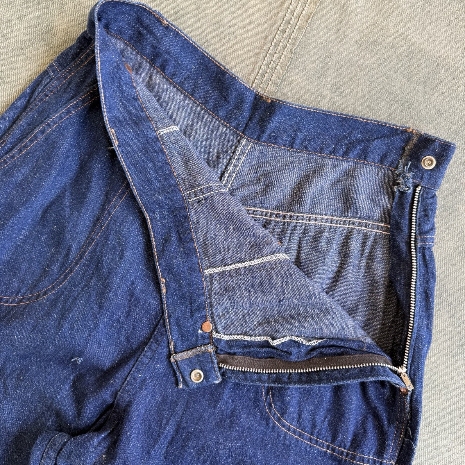 1950s Stockton Of Dallas Side Zip Denim Pants Dark Blue Jeans Vintage 1960s