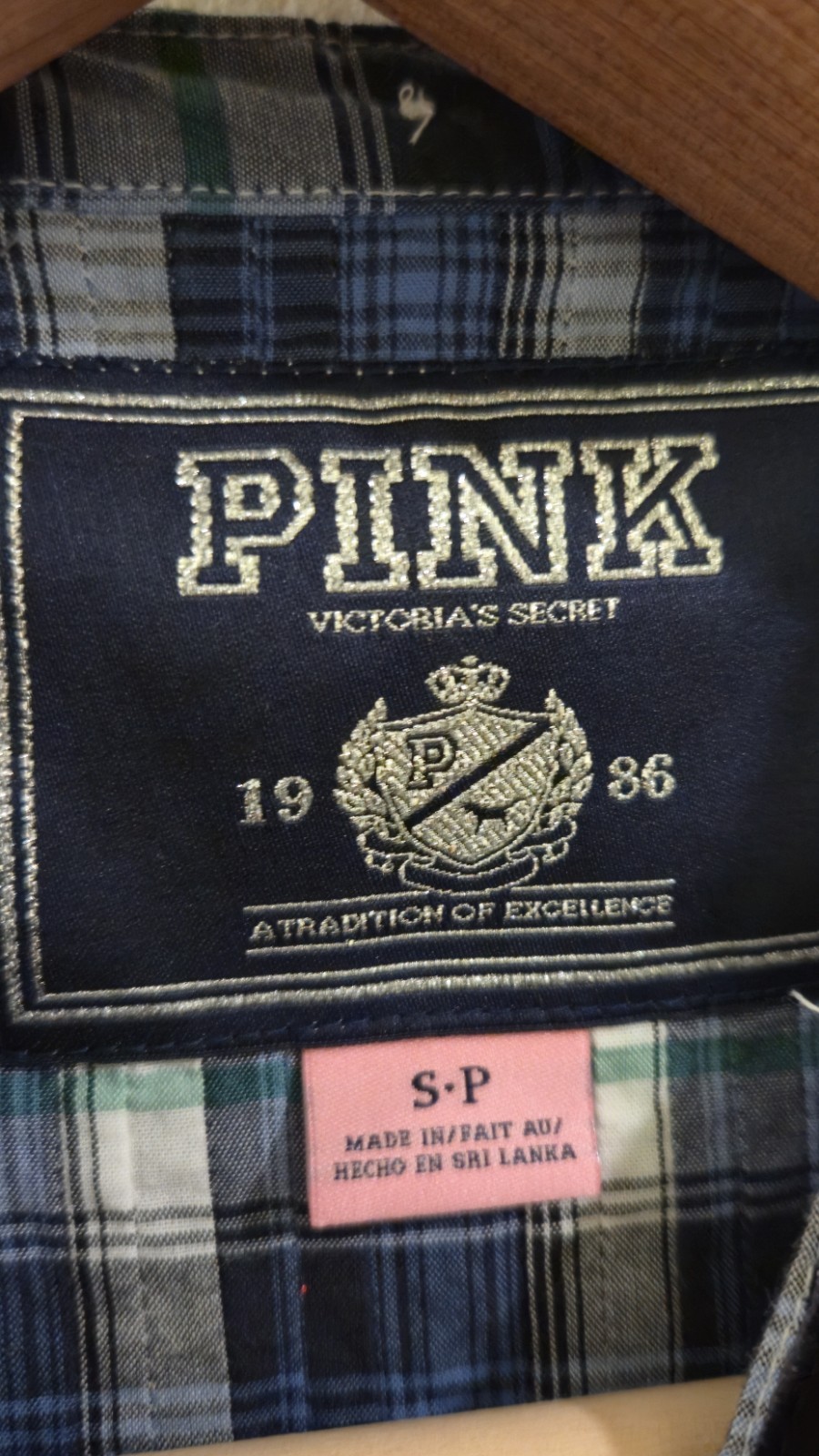 VTG 2009 Pink Victoria’s Secret Plaid Shirt Dress Tunic Embroidered Dog Logo S