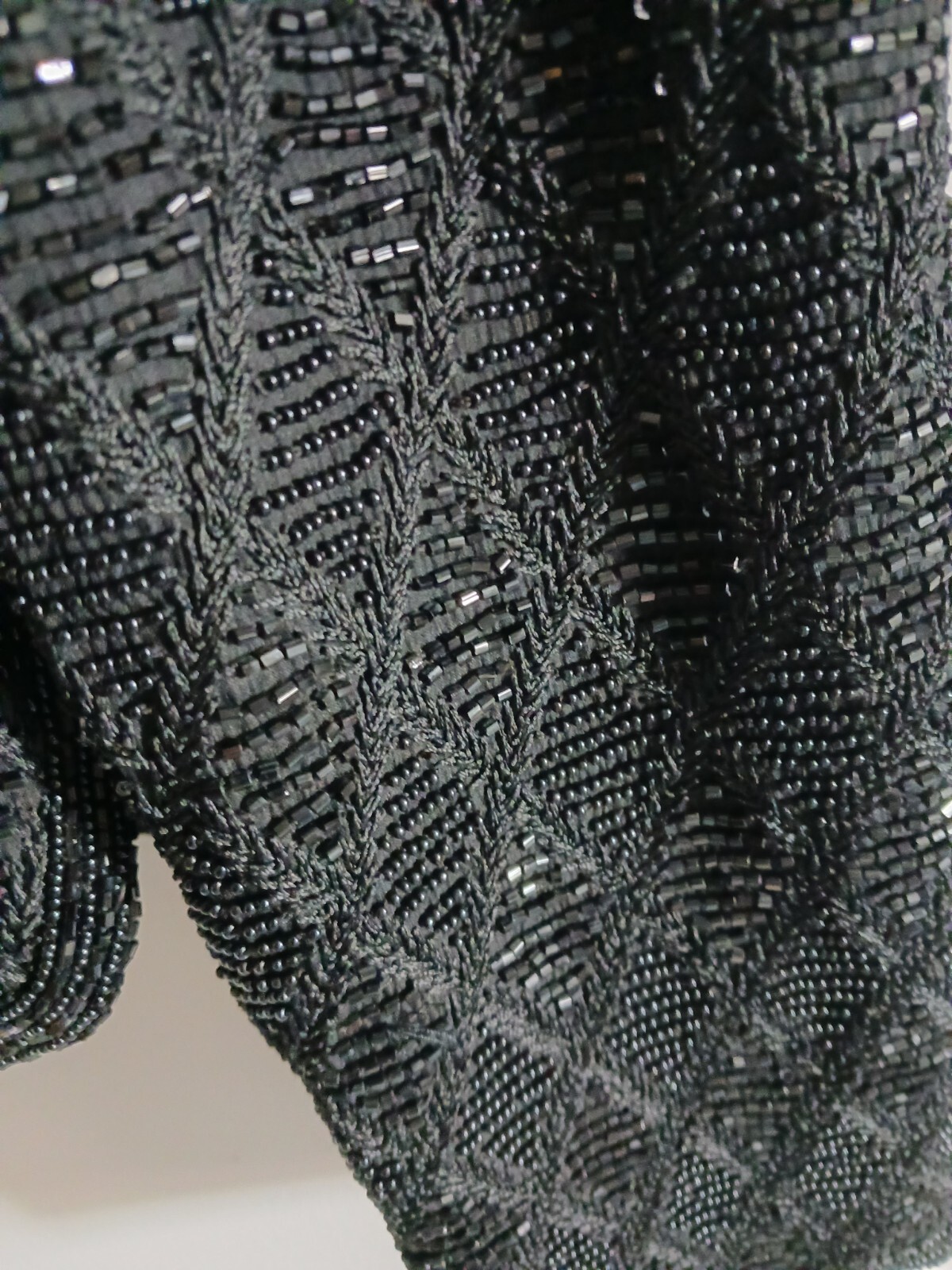 VTG Black Beaded Jacket Embroidered Diamond Pattern High Quality Small