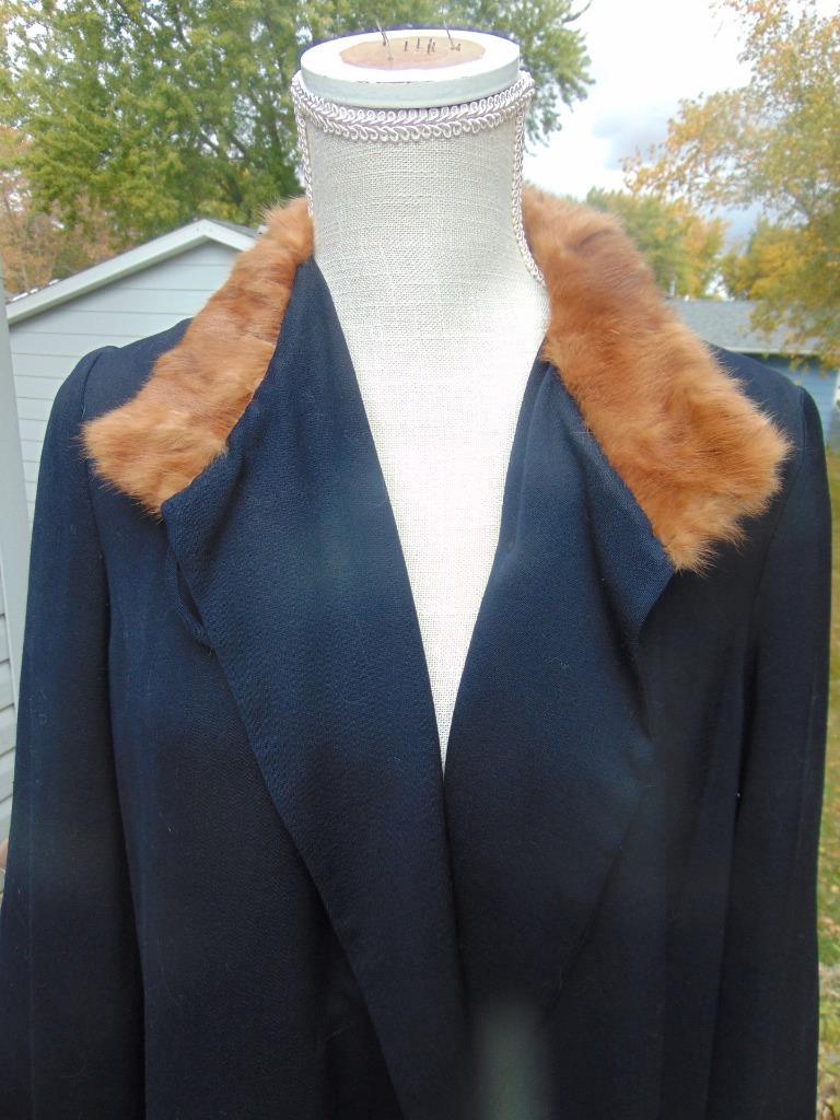 1920S BLUE ART DECO COAT SIDE STITCHING & PLEATS MED/LG CELLULOID BUTTONS