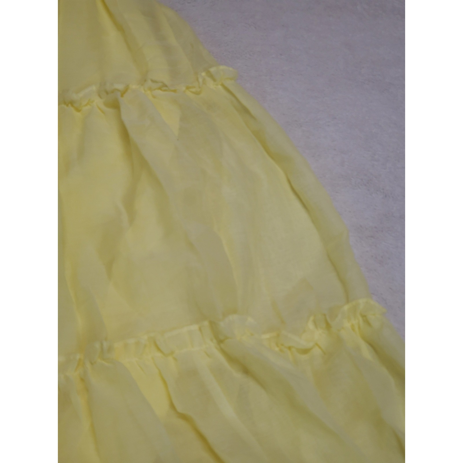 Vintage Soft Yellow White Lace Spaghetti Strap Tiered Babydoll Maxi Dress 11 XS