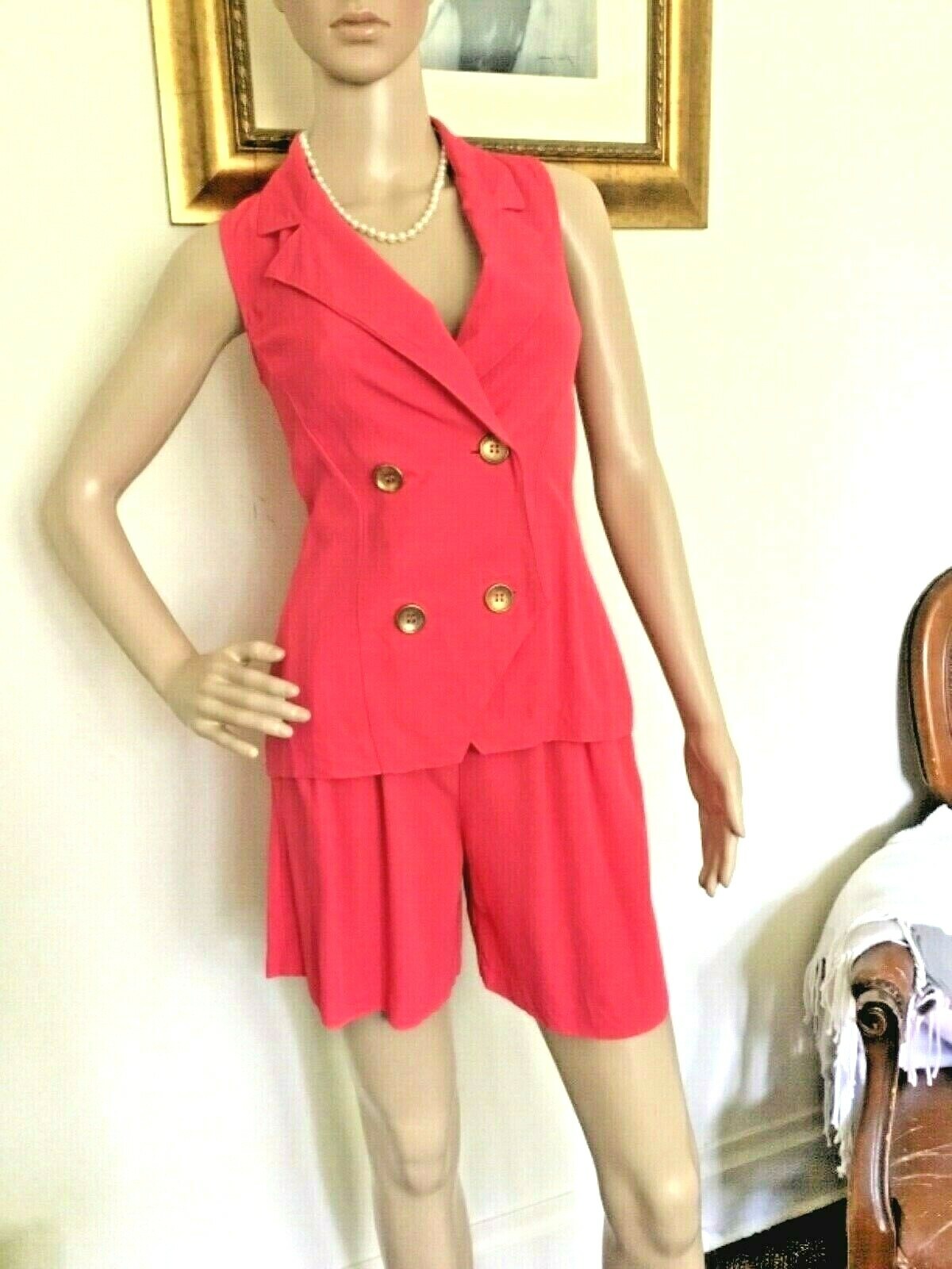 80s Vintage Fuchsia Sleeveless Top Hi-Waist Shorts Set