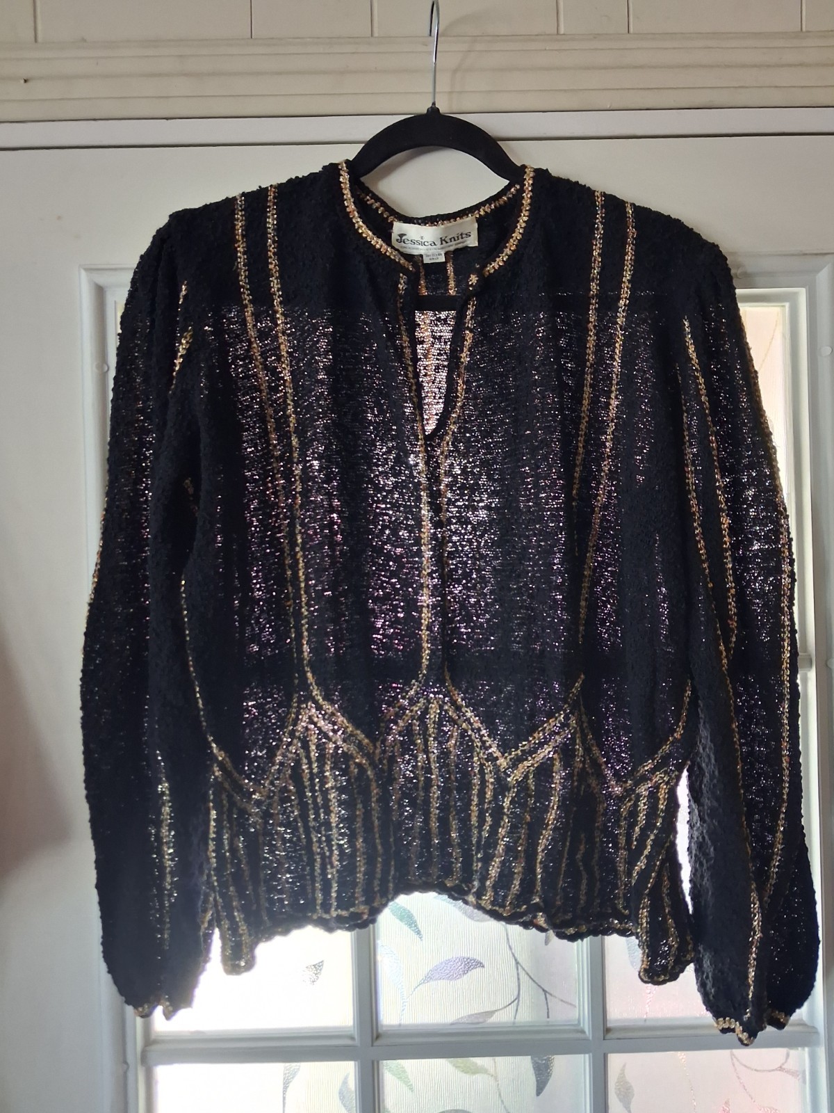 vintage crochet & Loomed By Hand Black And Gold, Wool, 1940’s, Sweater SZ XXL