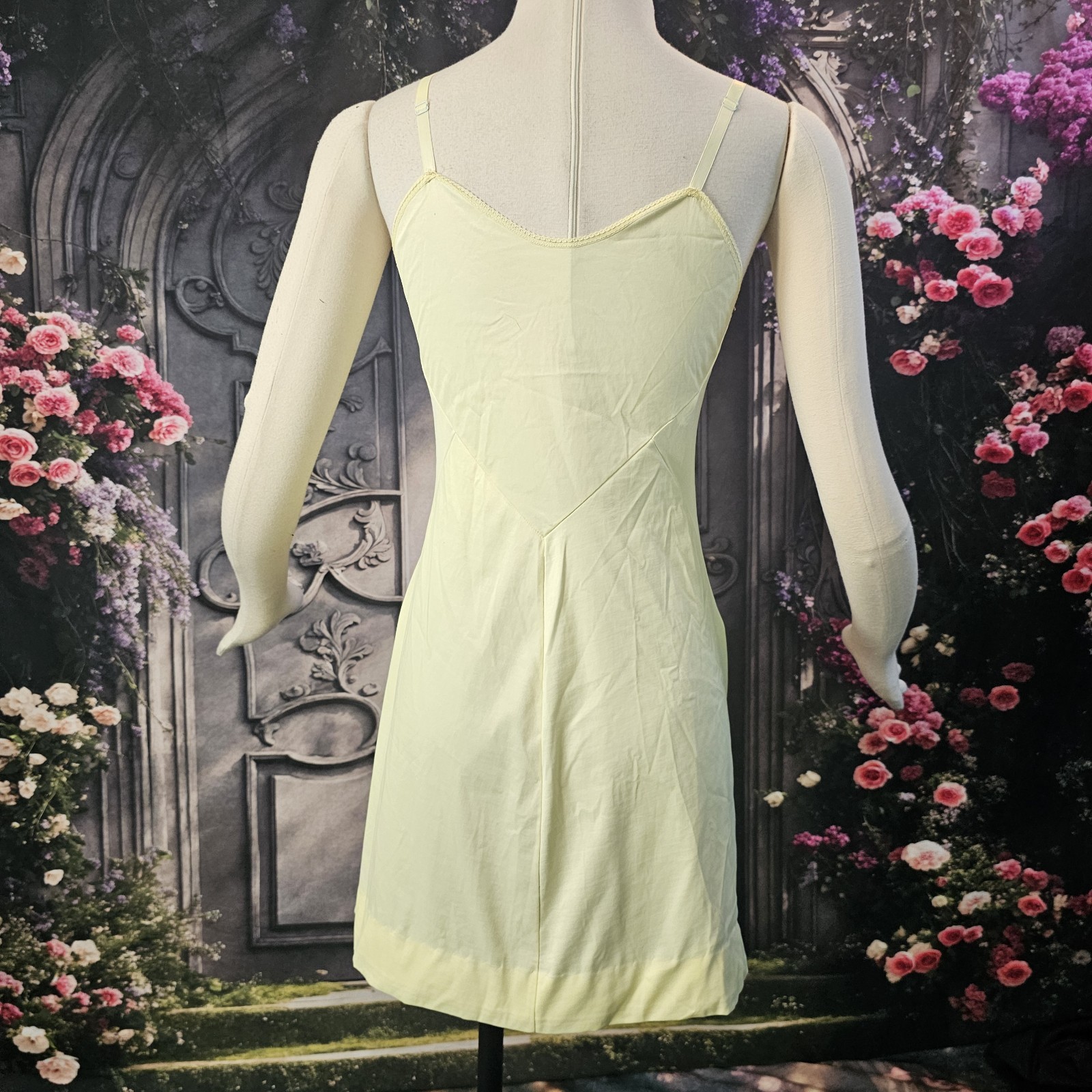 Vintage 1960s Buttercup Yellow Mini Slip Dress Lingerie Nightgown By Gaymode