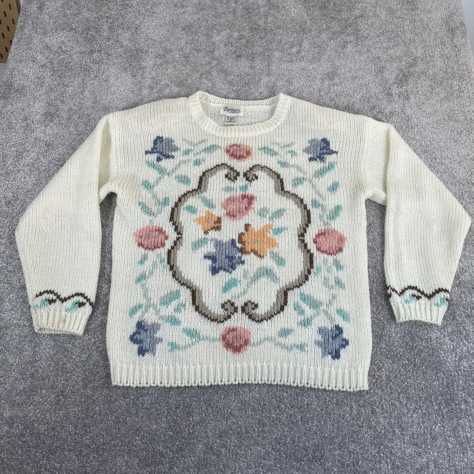 Vintage Grandma Sweater Womens Large 90s Knit Floral Cottage Partners Mervyns