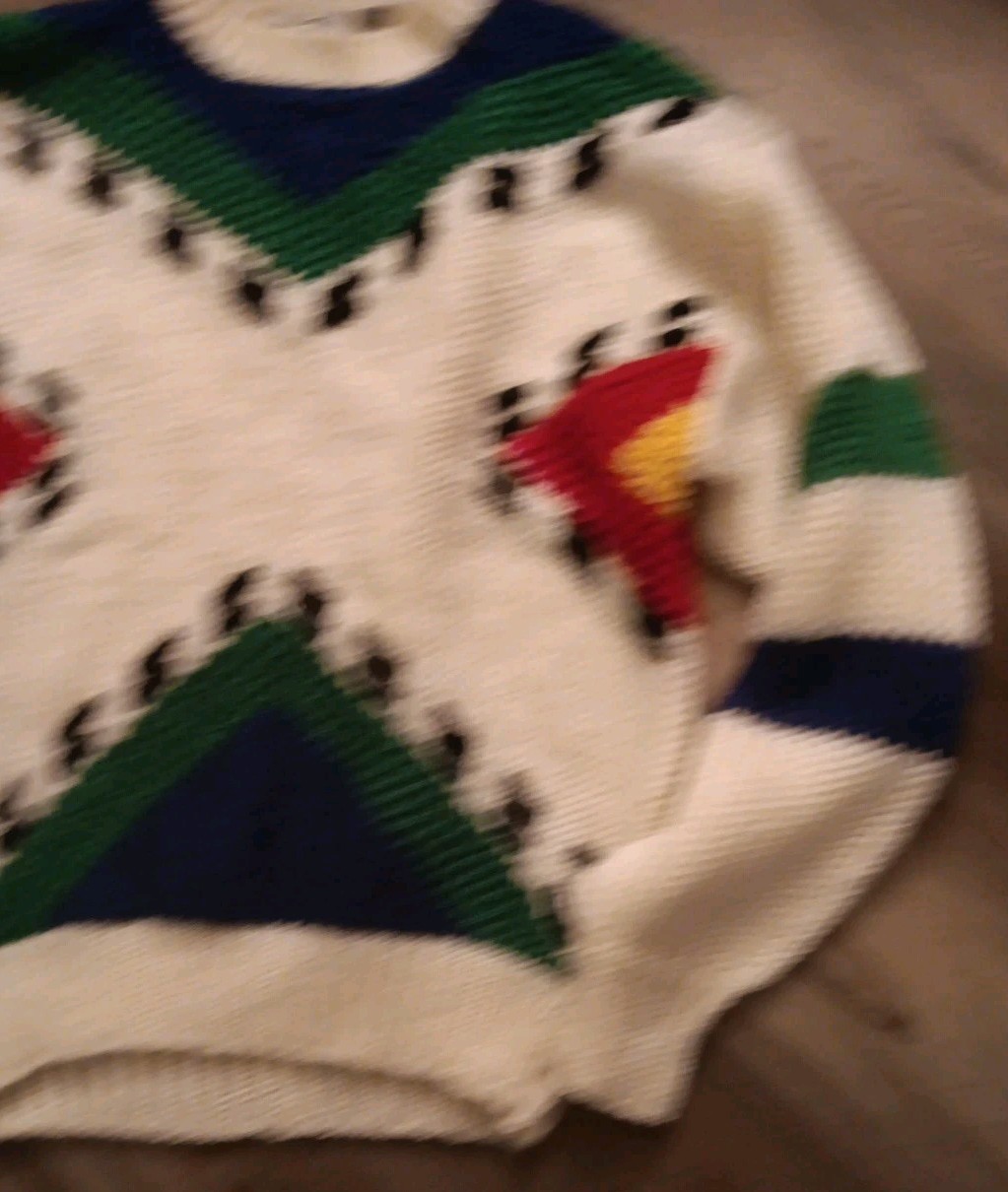Vtg Pierre Cardin Sweater Med Multicolor Colorblock Abstract Chunky Knit Stripe