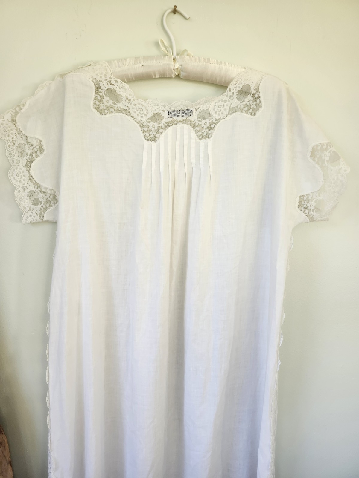 60s Vtg Edwardian Style White Lace Cotton Nightgown Cottagecore Montenero Sz Sm