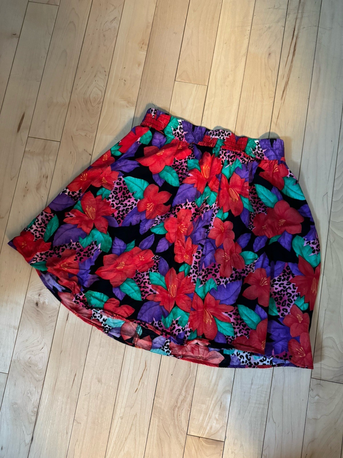 Vintage Floral Animal Print Skirt 80s 90s Stretchy M/L