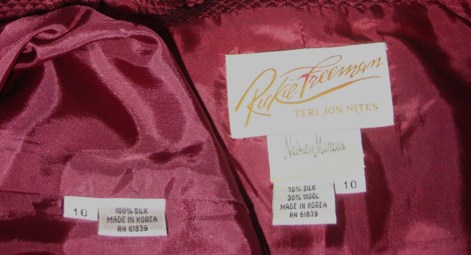 Vintage Rickie Freeman 2 pc Burgundy rhinestone buttons jacket long skirt set