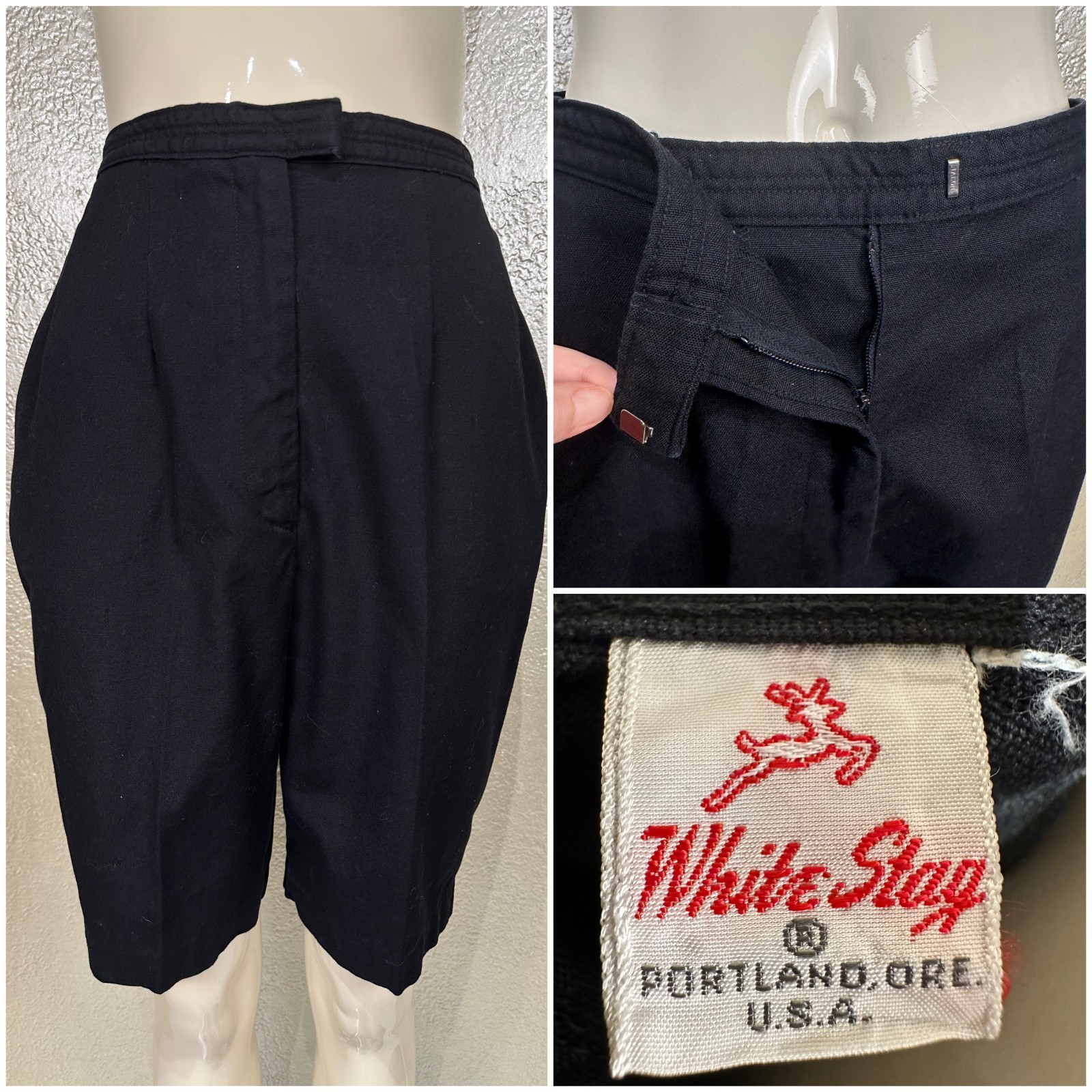 Vintage 1960’s WHITE STAG Black Canvas Cotton Sail Cloth Shorts High Waisted SM
