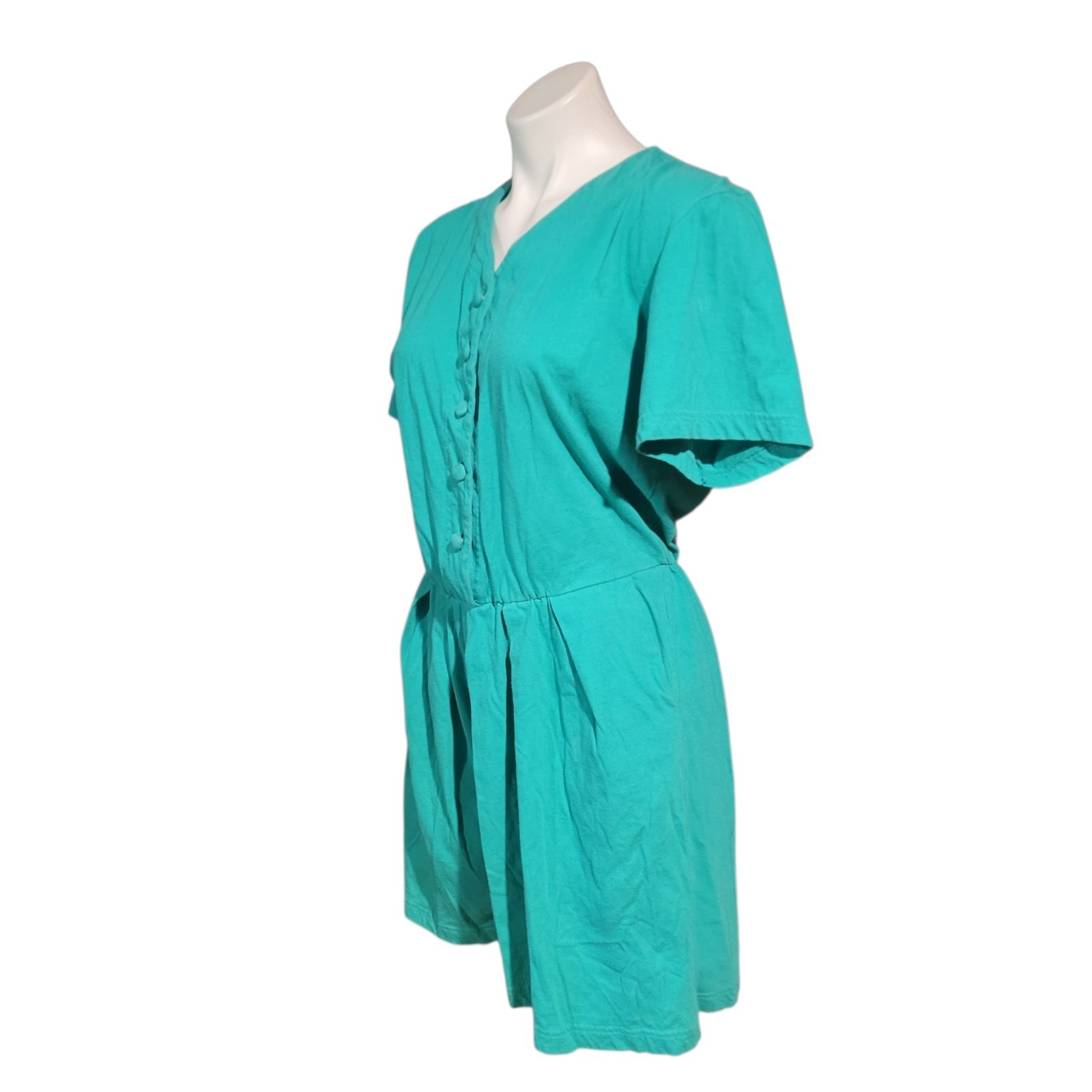 Vintage 80s 90s Fads Jumper Button Up Romper Turqouise Green