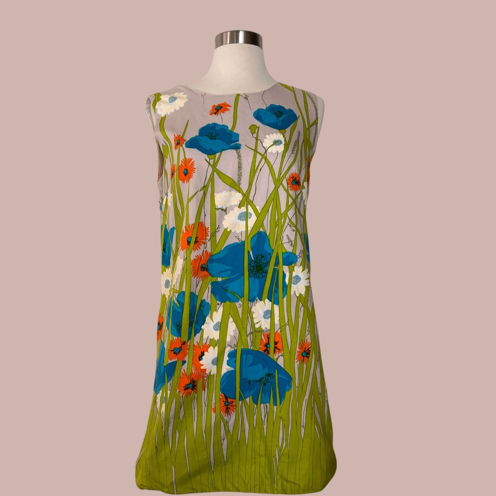 Vintage 60s Floral Screen Printed Shift Mini Mod Dress : Cotton