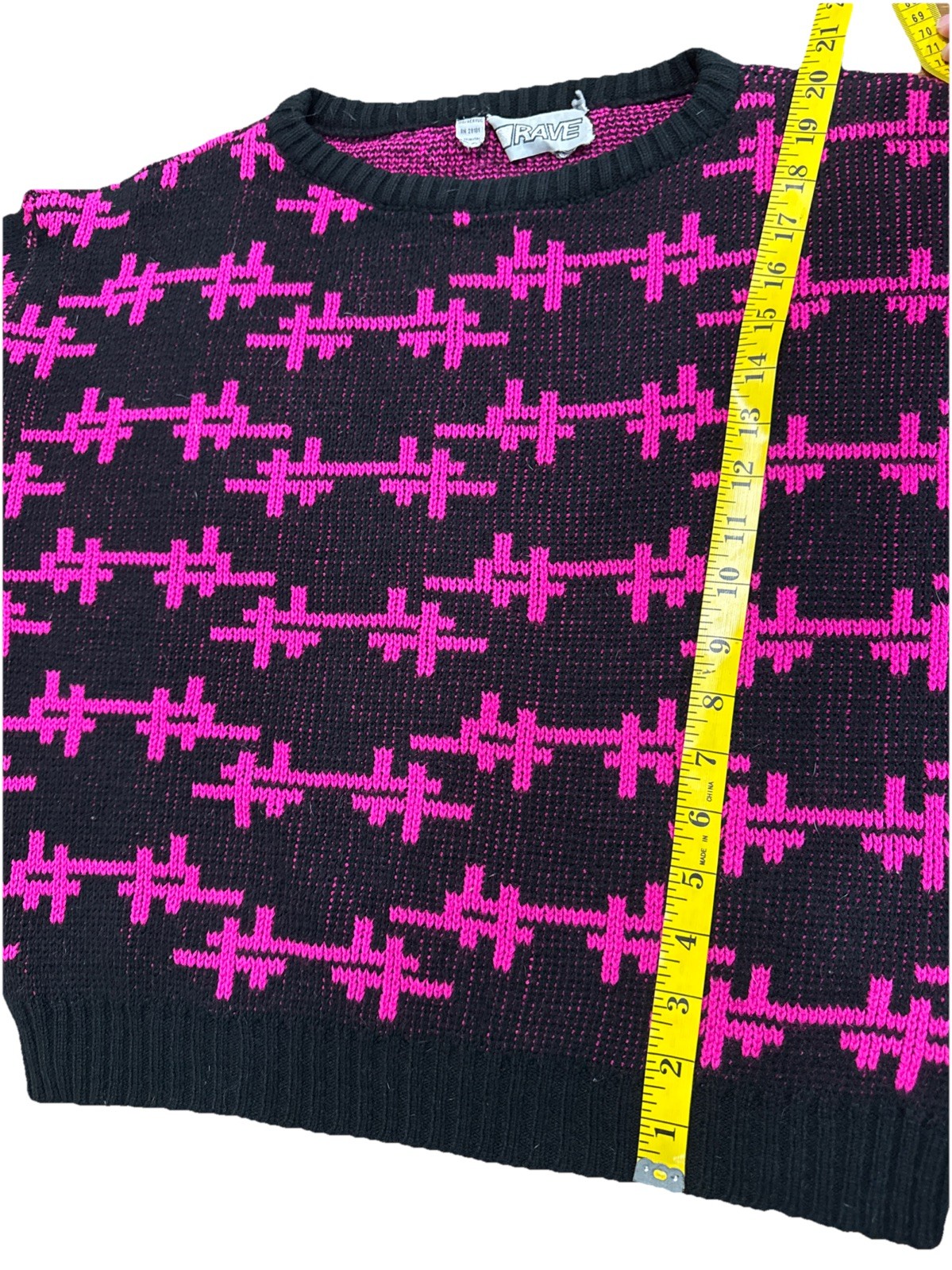 Rave Brand Vintage 80s Graphic Sweater Pink Black Retro Neon Geometric