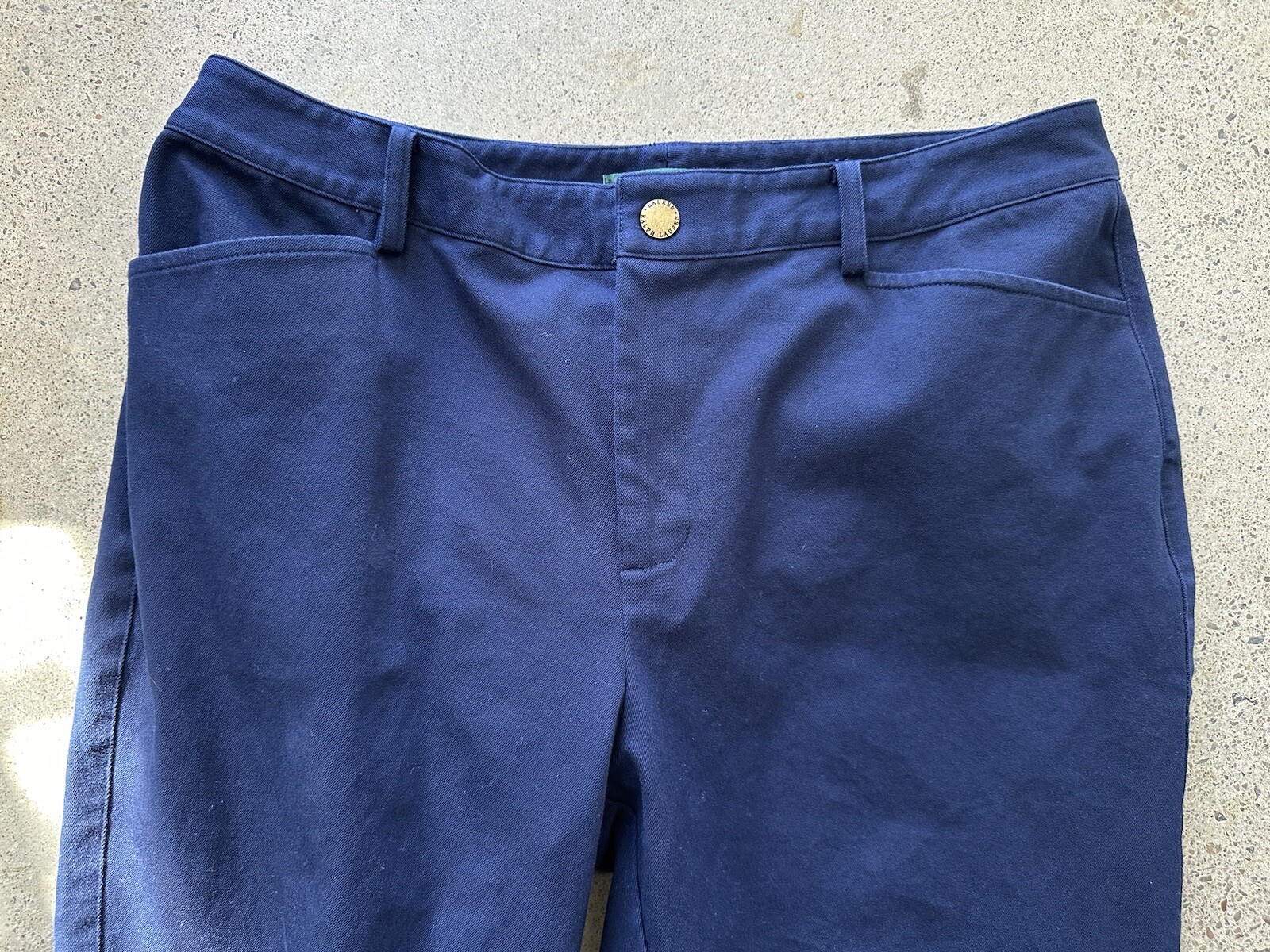 Vintage Polo Ralph Lauren Navy Blue Cotton & Elastane Metal Button Pants Sz 10