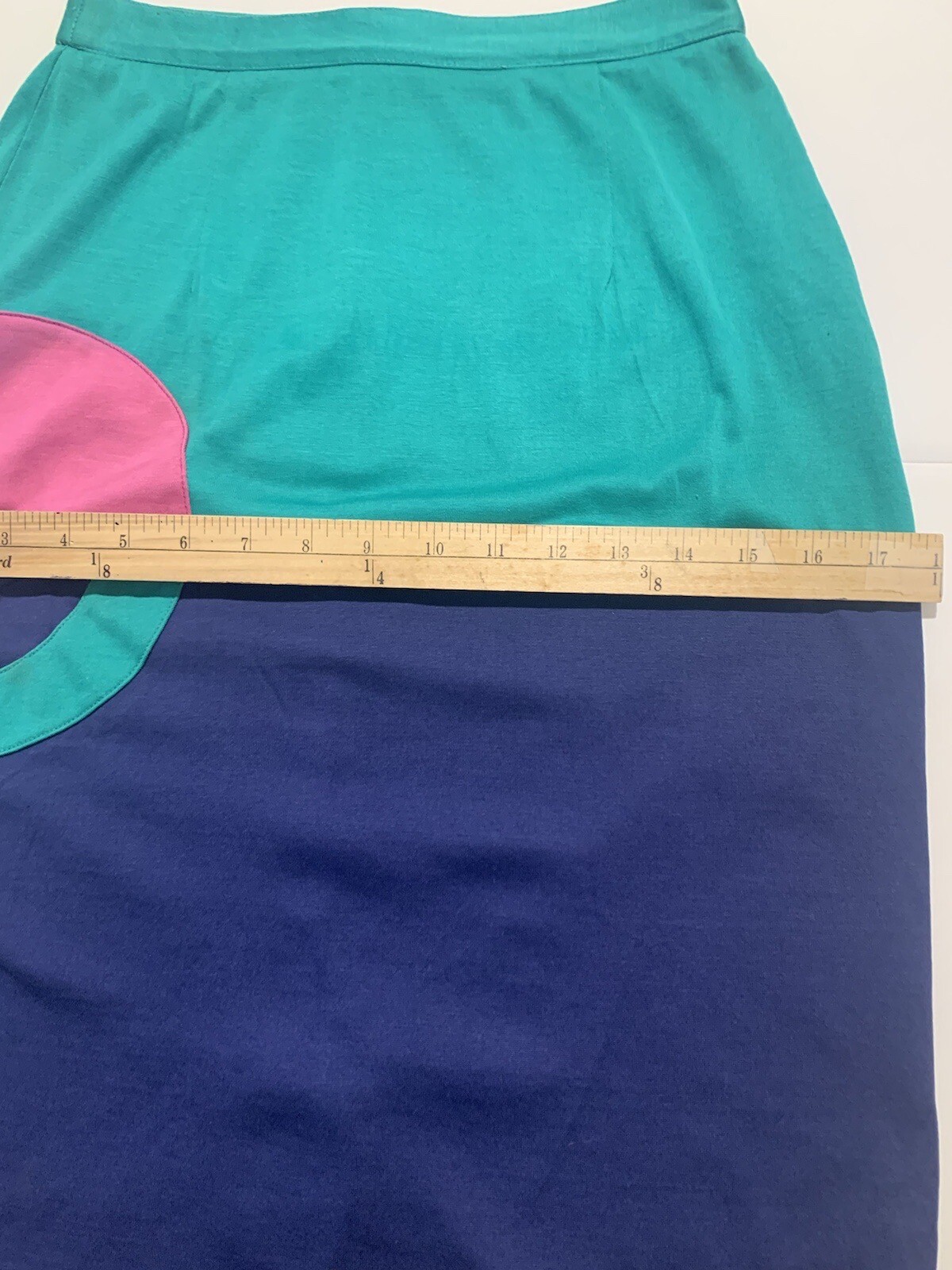 Vintage 80’s Blue Teal Pink Color Block Blouse & Skirt Set Size 6 Slim Bright