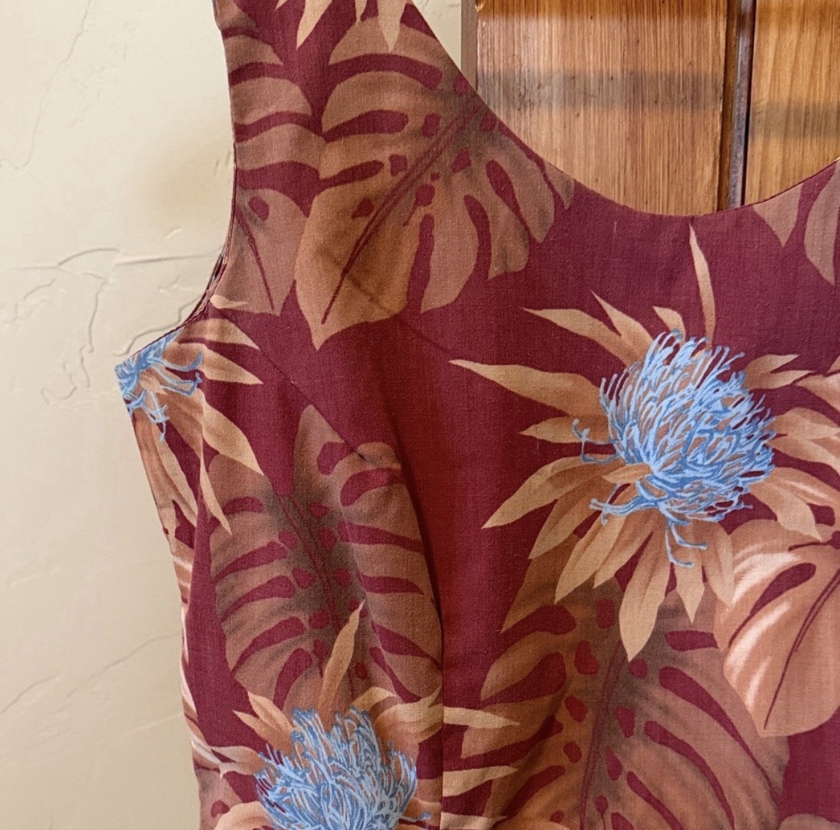 Reyn Spooner vintage Hawaiian Floral Dress S Burgundy Blue Cotton Polyester