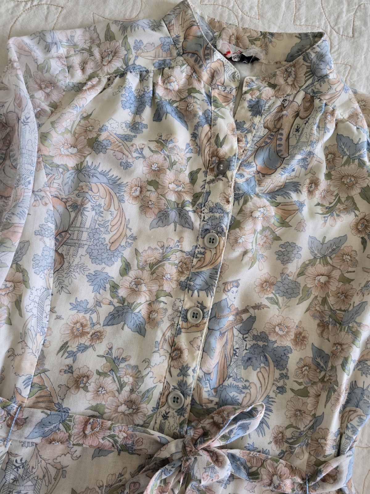 Vintage 60s 70s Novelty Print Shirt waist Dress Womens Medium Etheral Romantic