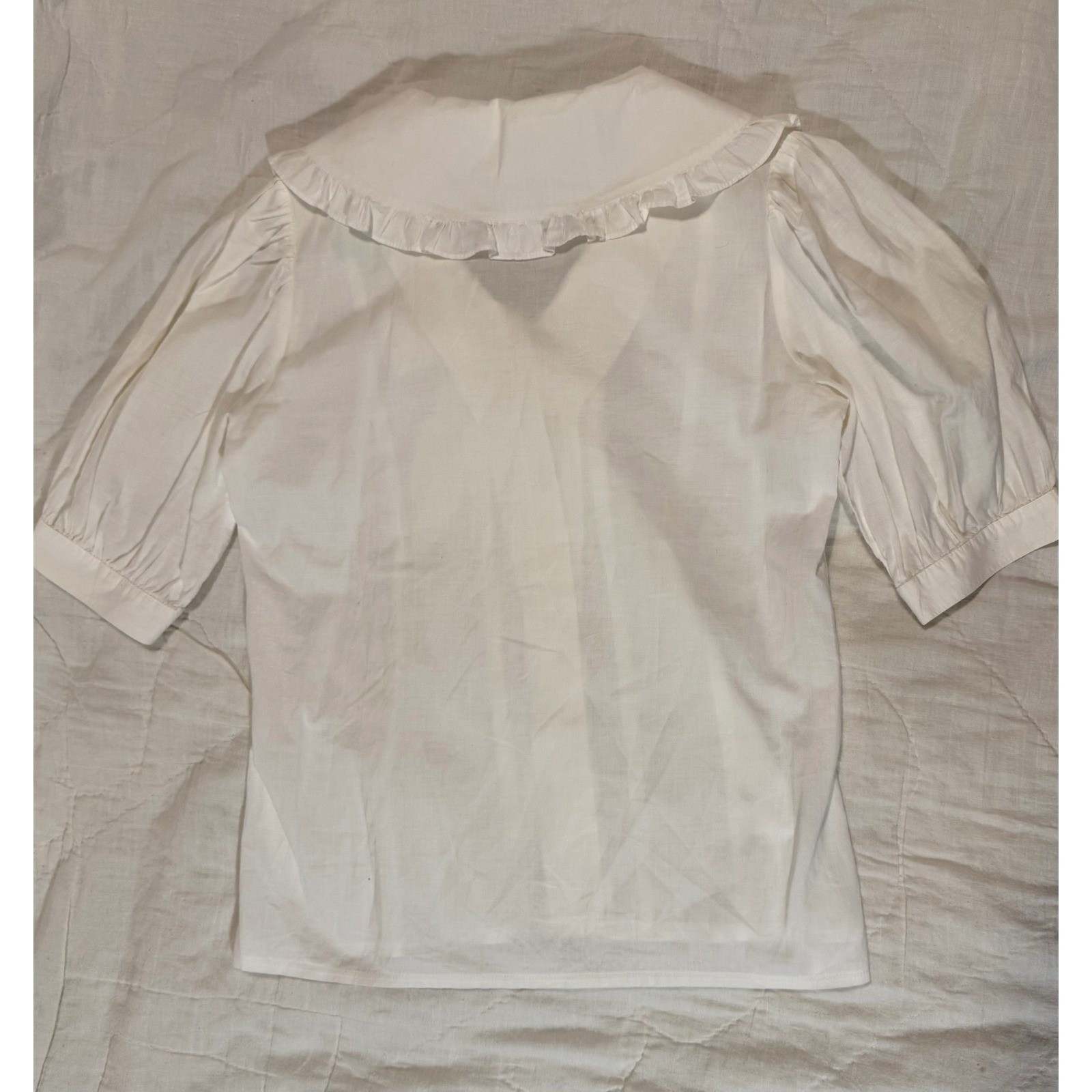 Laura Ashley Vintage 80s White Peter Pan Collar Blouse Puff Sleeve Pintuck Bow