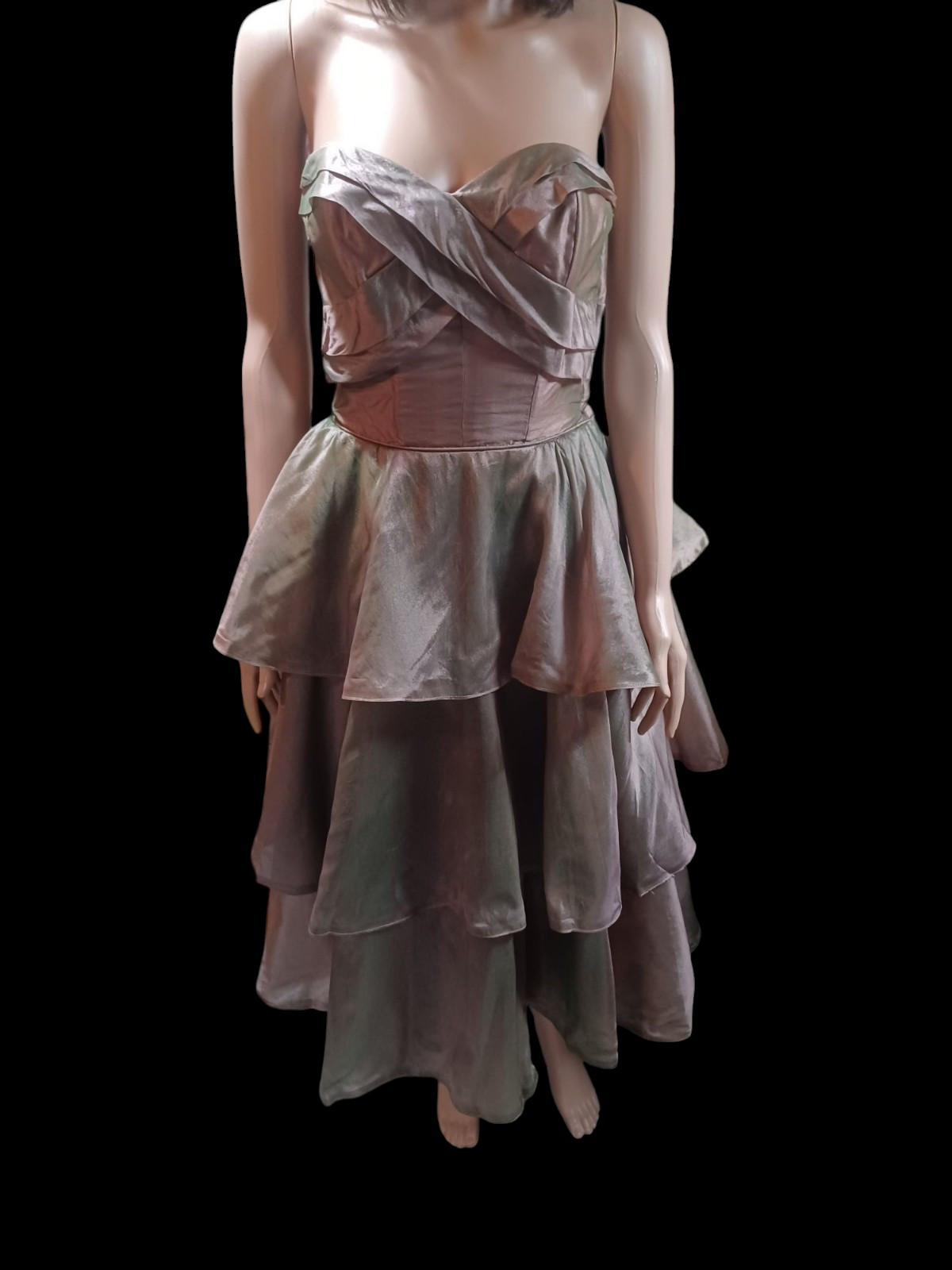 True VTG Mid-century 40s 50s Art Deco Strapless Iridescent Cocktail Prom Dress S