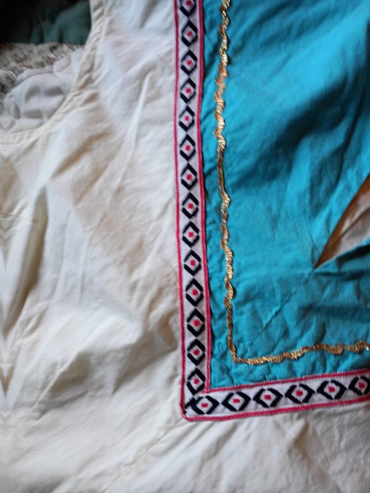 Vtg Mexican Patio Peasant Dress 2 Piece Skirt Blouse Ric Rac Trim Full Circle